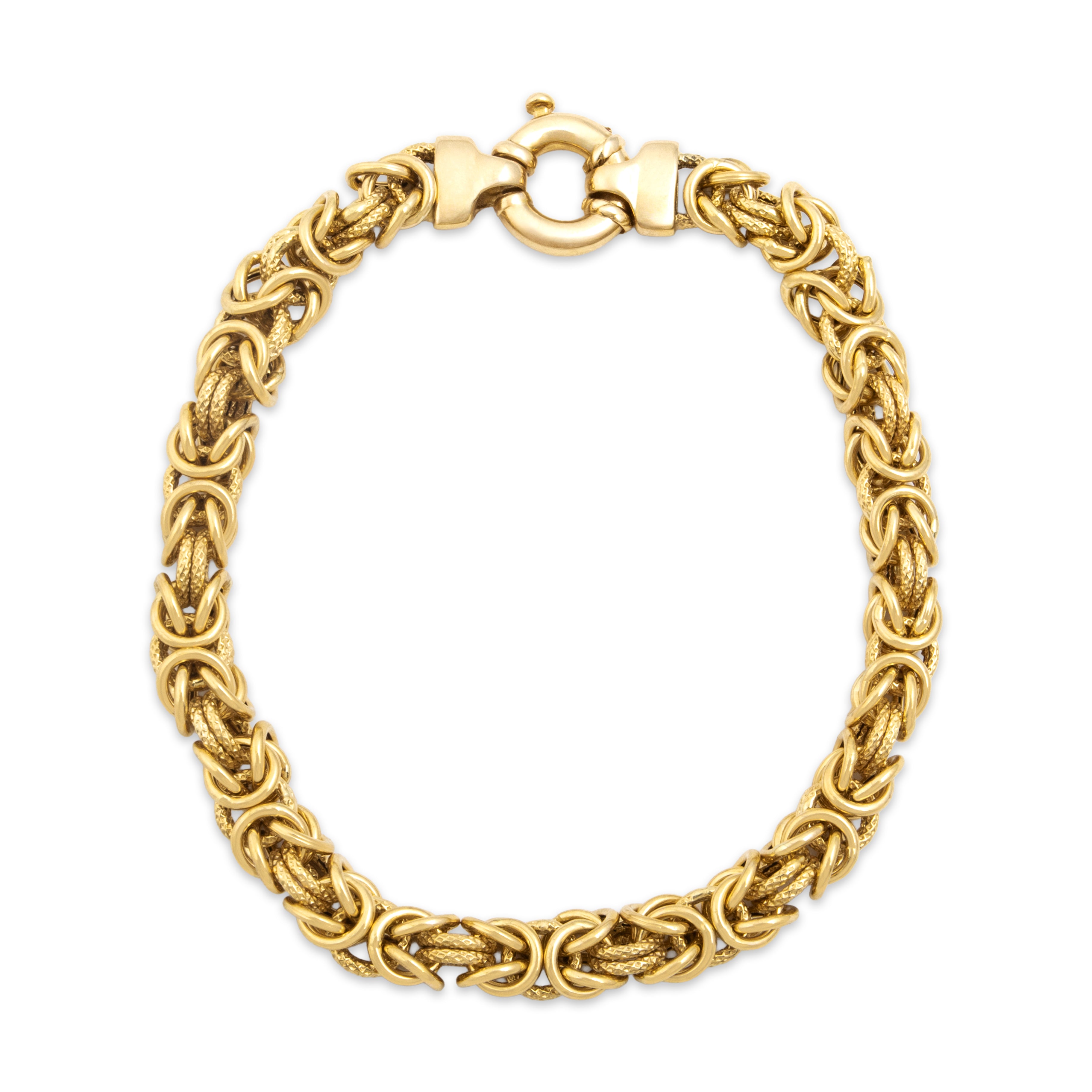 Vintage Italian 14k Yellow Gold Incredible Textured Byzantine Link Bracelet - Overall view