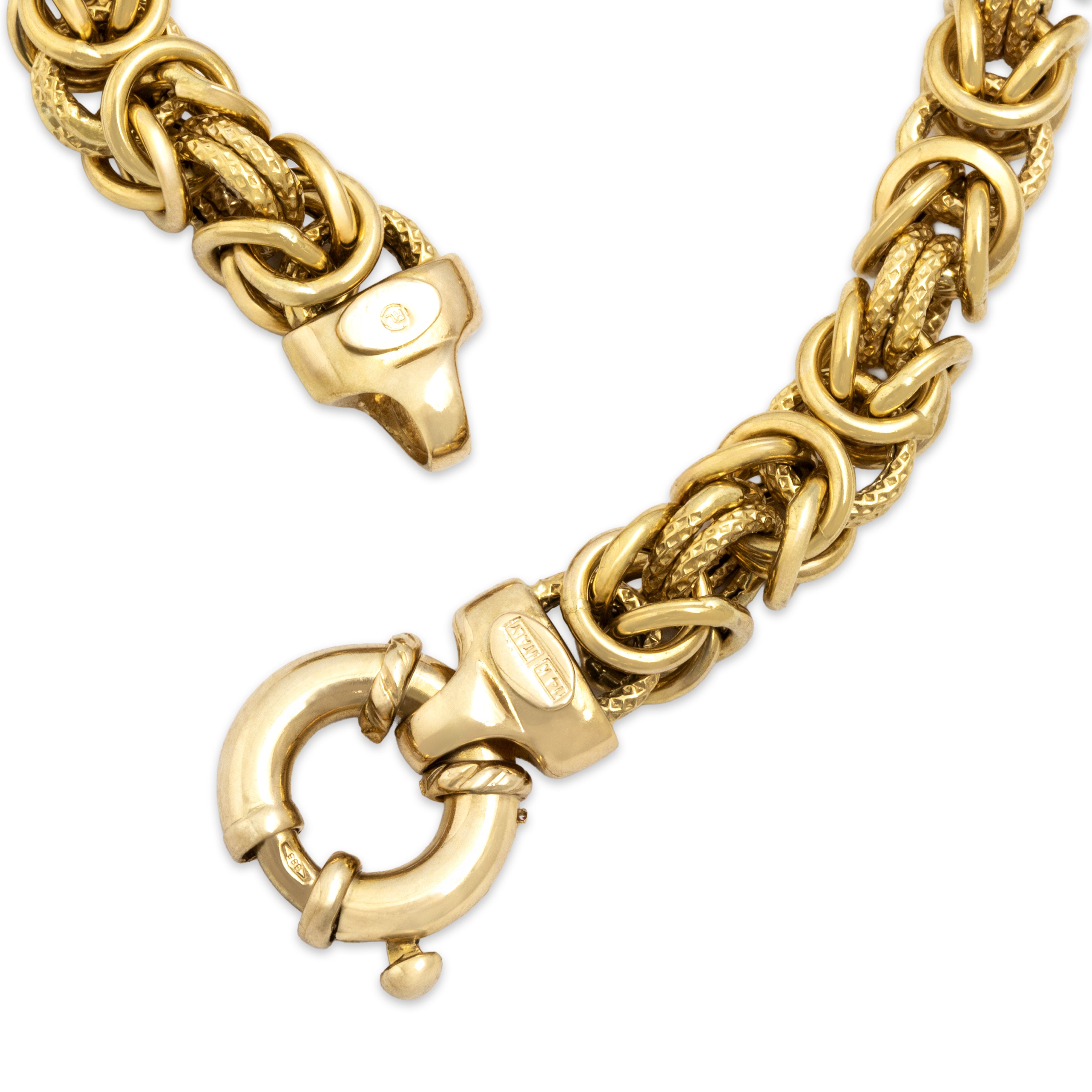 Vintage Italian 14k Yellow Gold Incredible Textured Byzantine Link Bracelet - clasp view