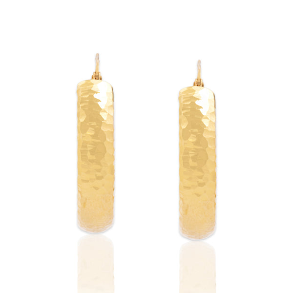 Vintage 14k Yellow Gold Oblong Hammered Textured Hoop Earrings
