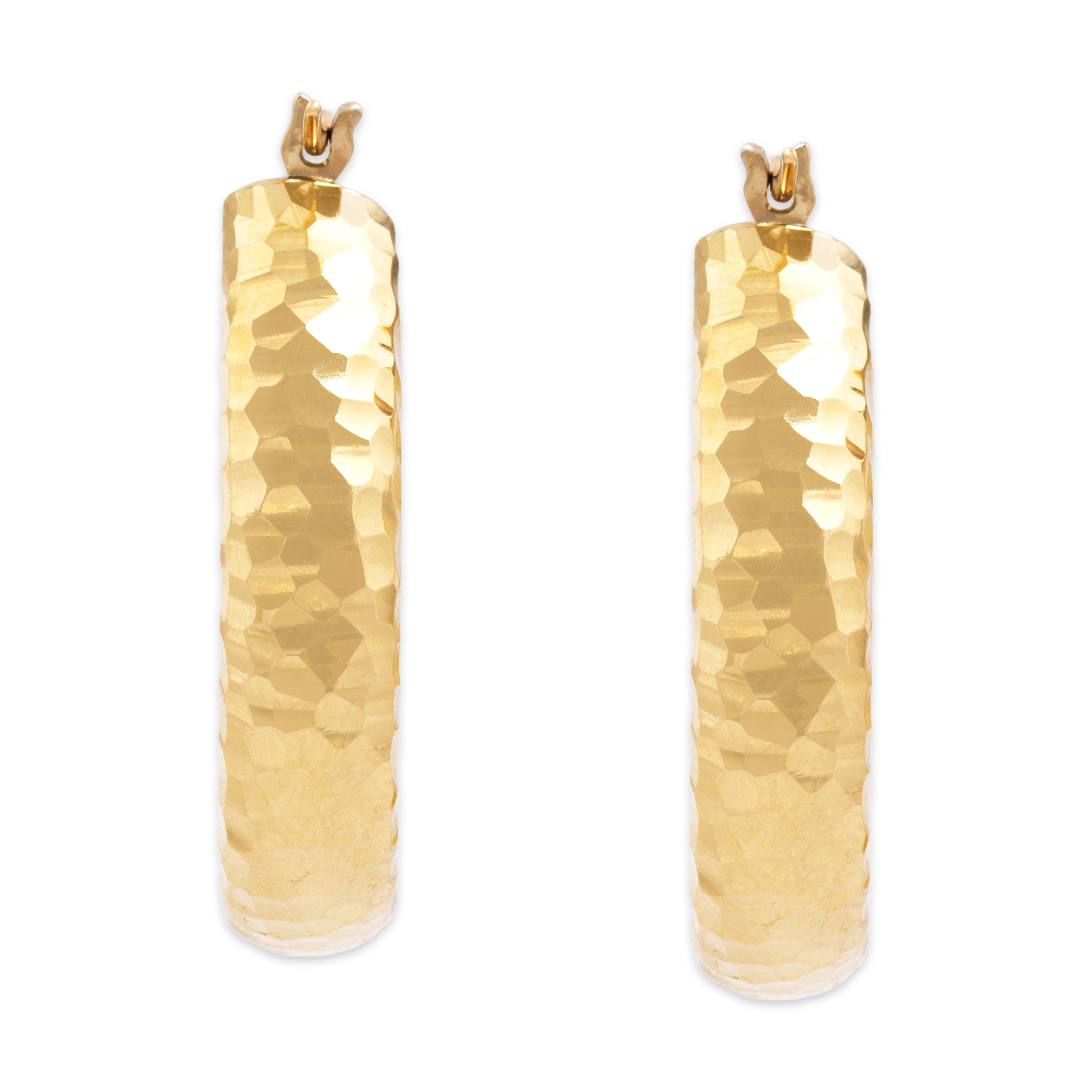 Vintage 14k Yellow Gold Oblong Hammered Textured Hoop Earrings