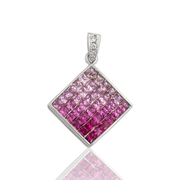 Vintage 14k White Gold 1.72cttw Pink Sapphire Diamond Vibrant Ombré Pendant