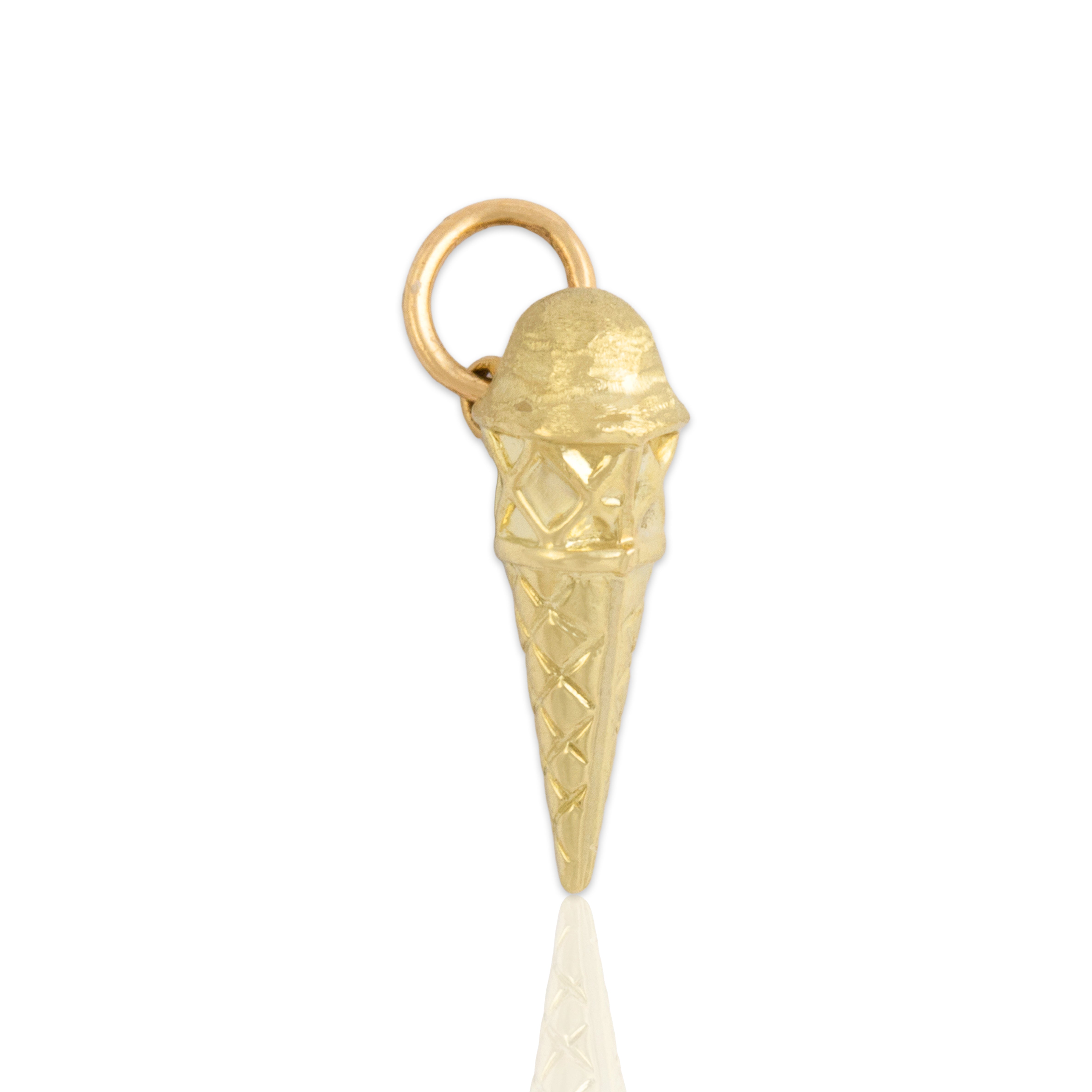 Vintage Small 14k Yellow Gold Summertime Ice Cream Cone Charm / Pendant