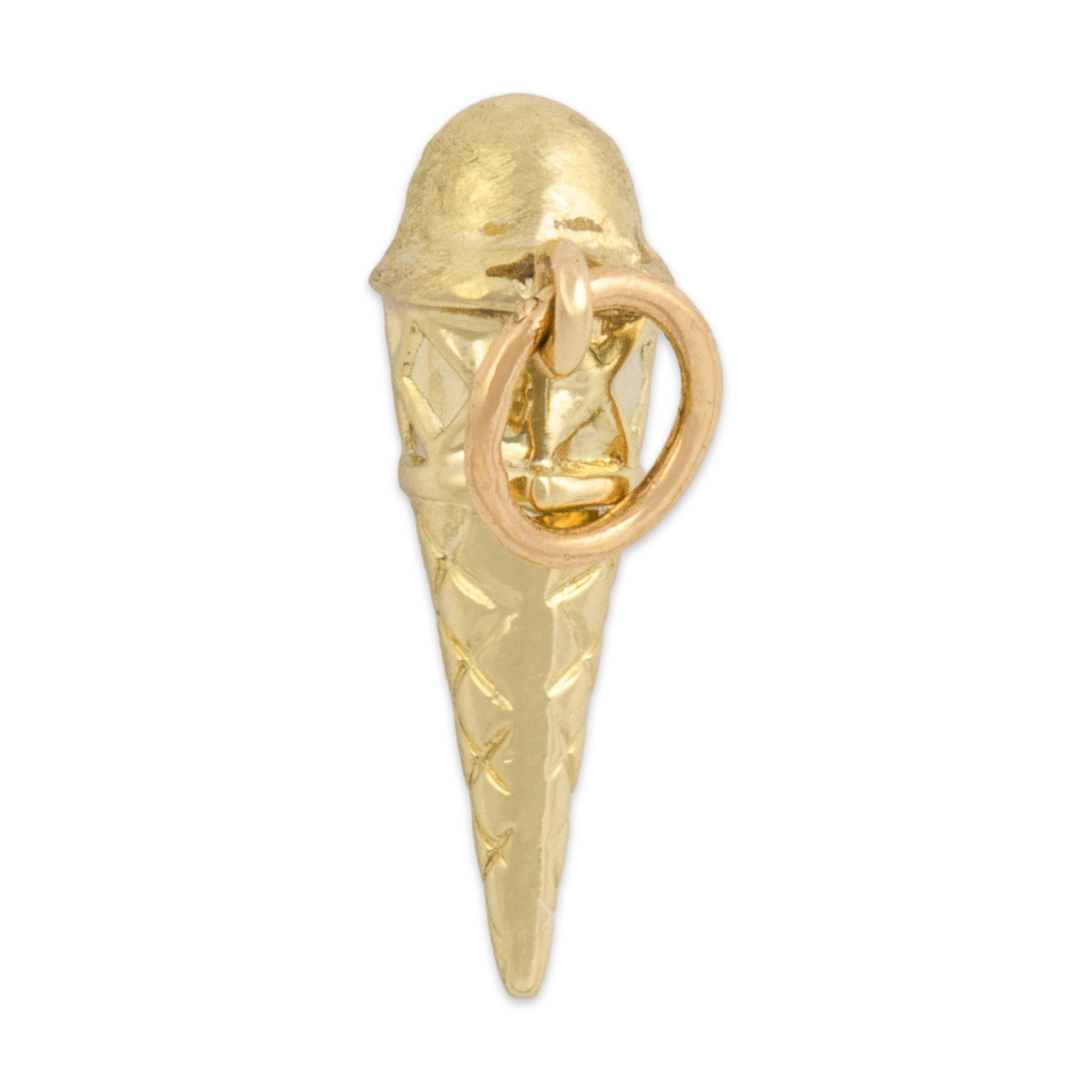 Vintage Small 14k Yellow Gold Summertime Ice Cream Cone Charm / Pendant