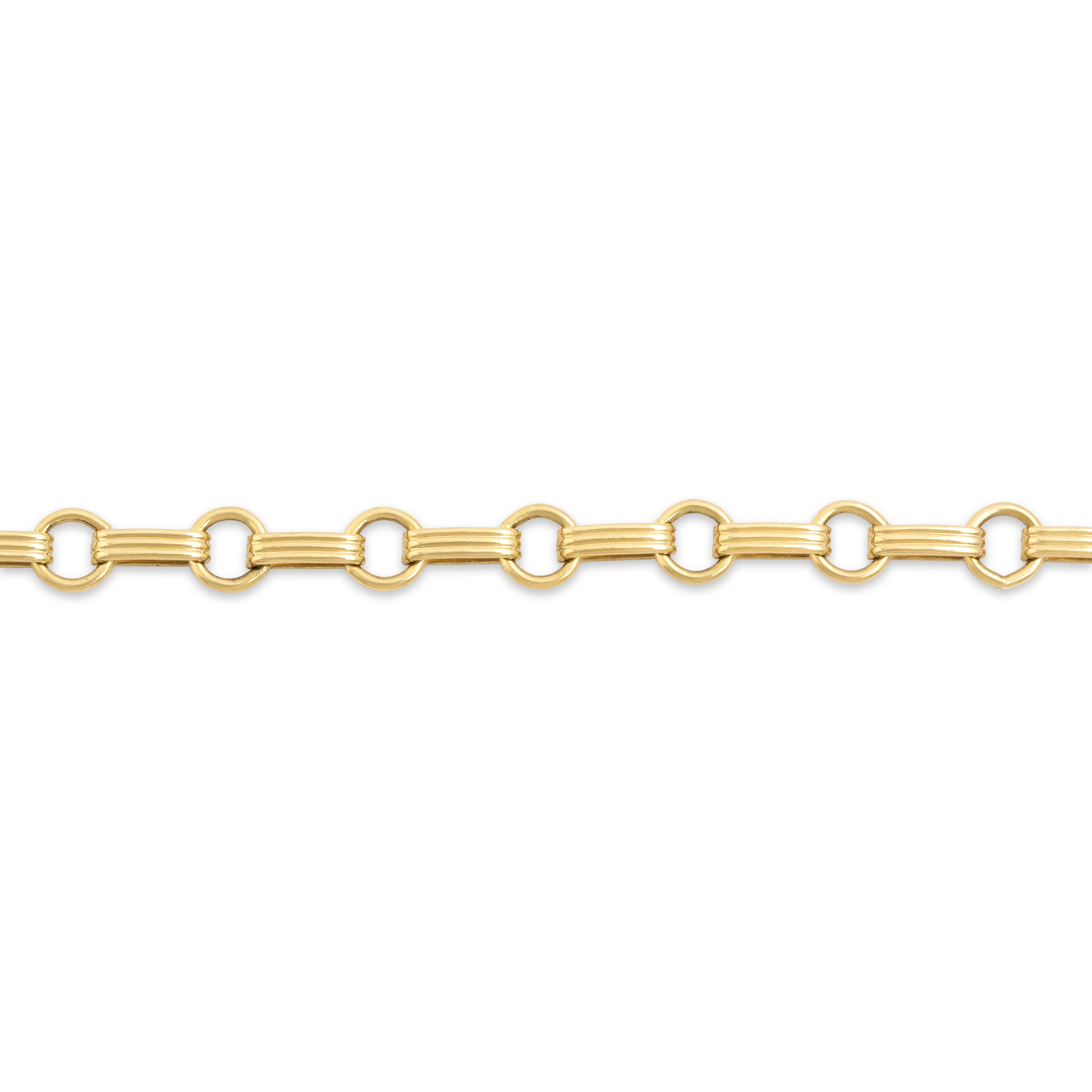 Vintage 14k Yellow Gold Classic Alternating Ridged Link Charm Bracelet 7