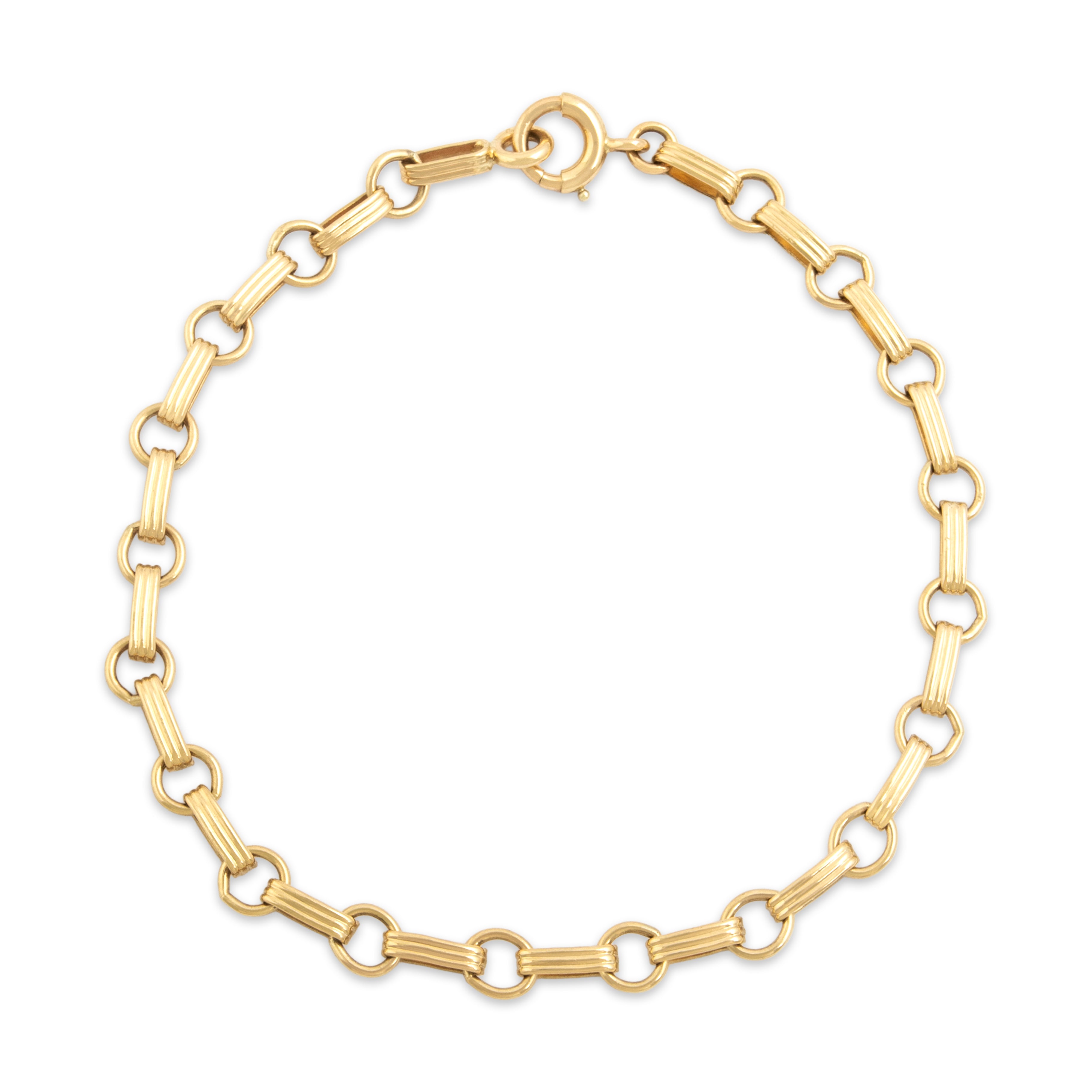 Vintage 14k Yellow Gold Classic Alternating Ridged Link Charm Bracelet 7