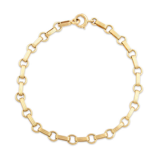 Vintage 14k Yellow Gold Classic Alternating Ridged Link Charm Bracelet 7