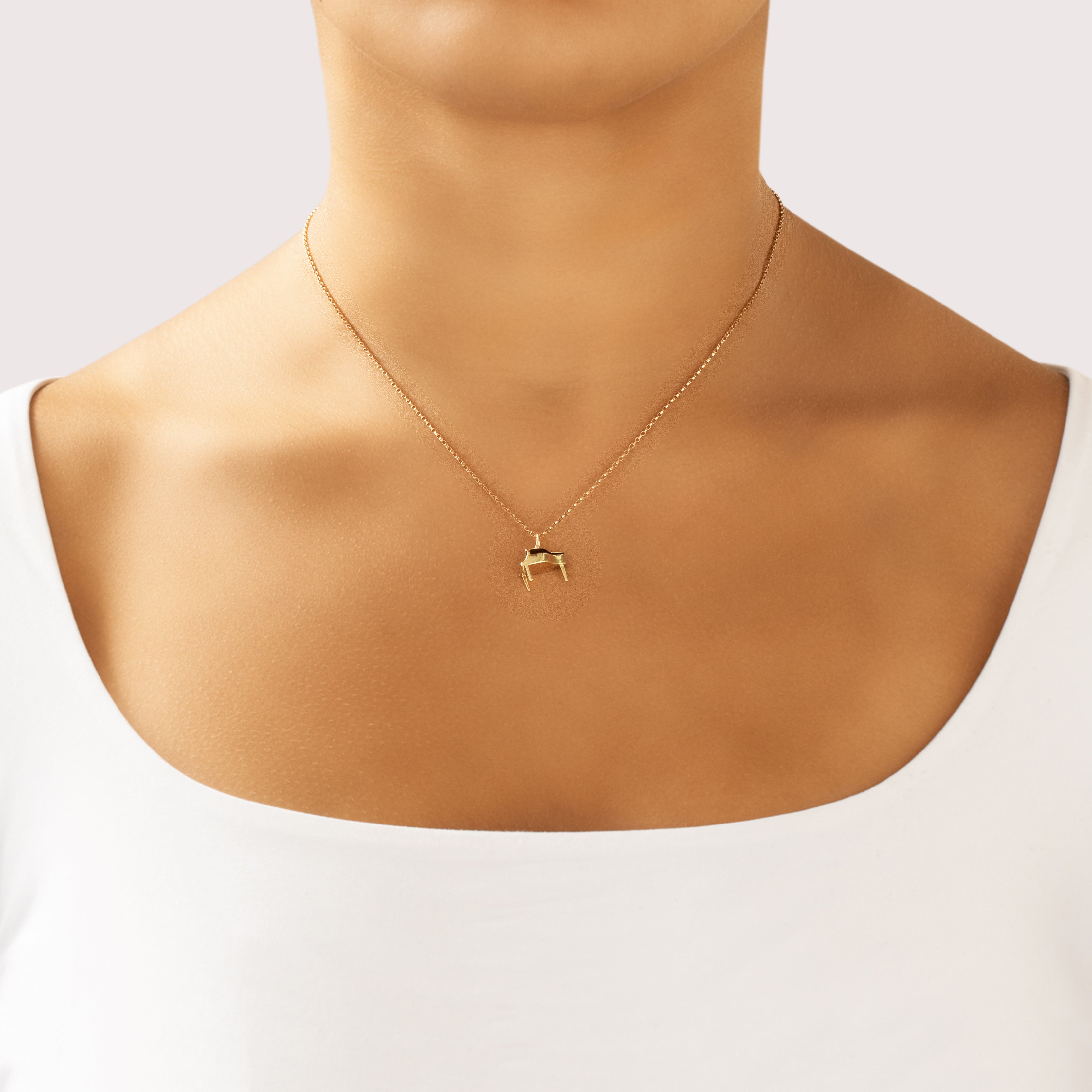 Vintage 14k Yellow Gold Grand Piano Charm / Pendant - On model view