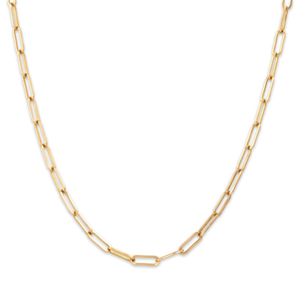 Vintage Italian 14k Yellow Gold Everyday Paperclip Link Necklace 18.25
