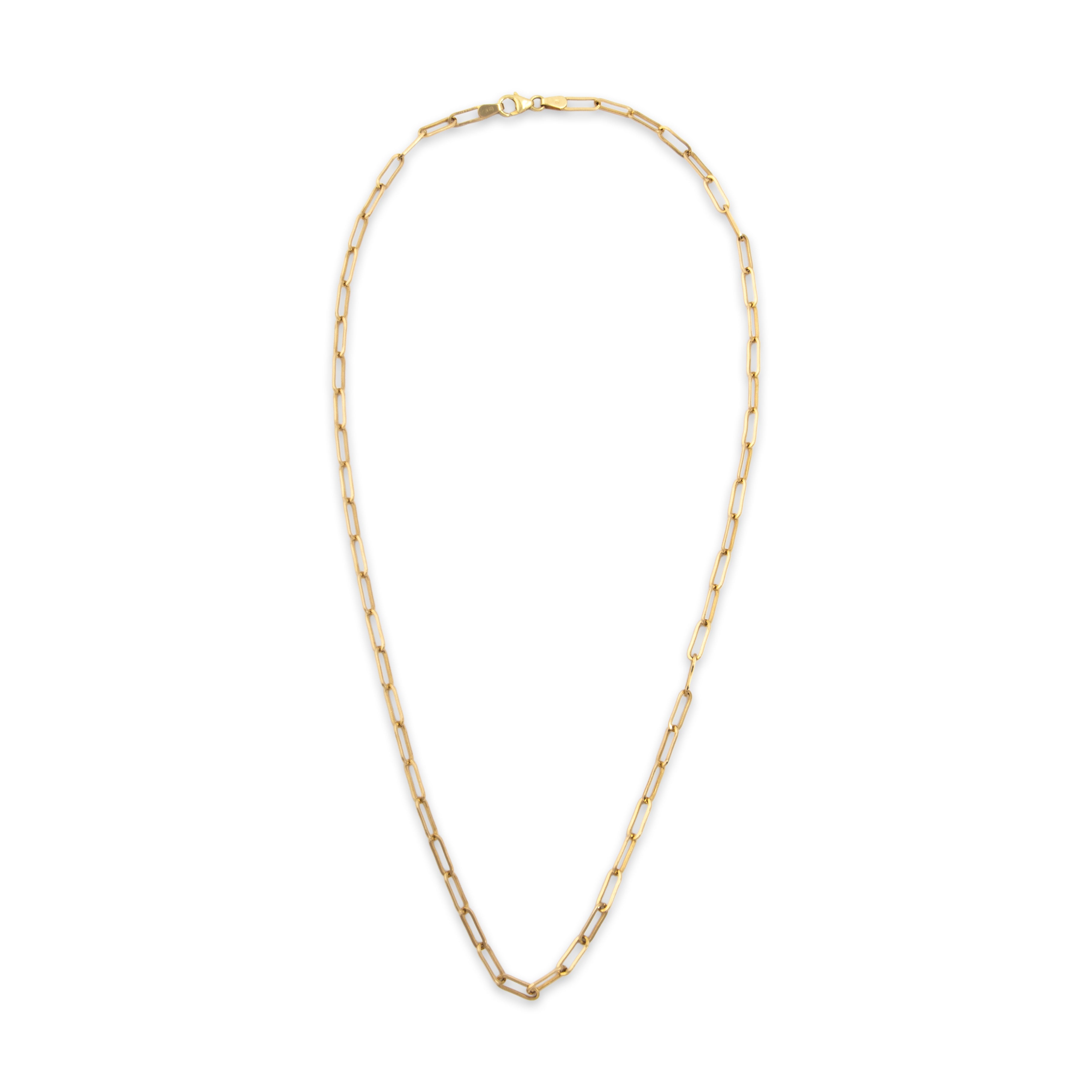 Vintage Italian 14k Yellow Gold Everyday Paperclip Link 3.2mm Chain - Overall view