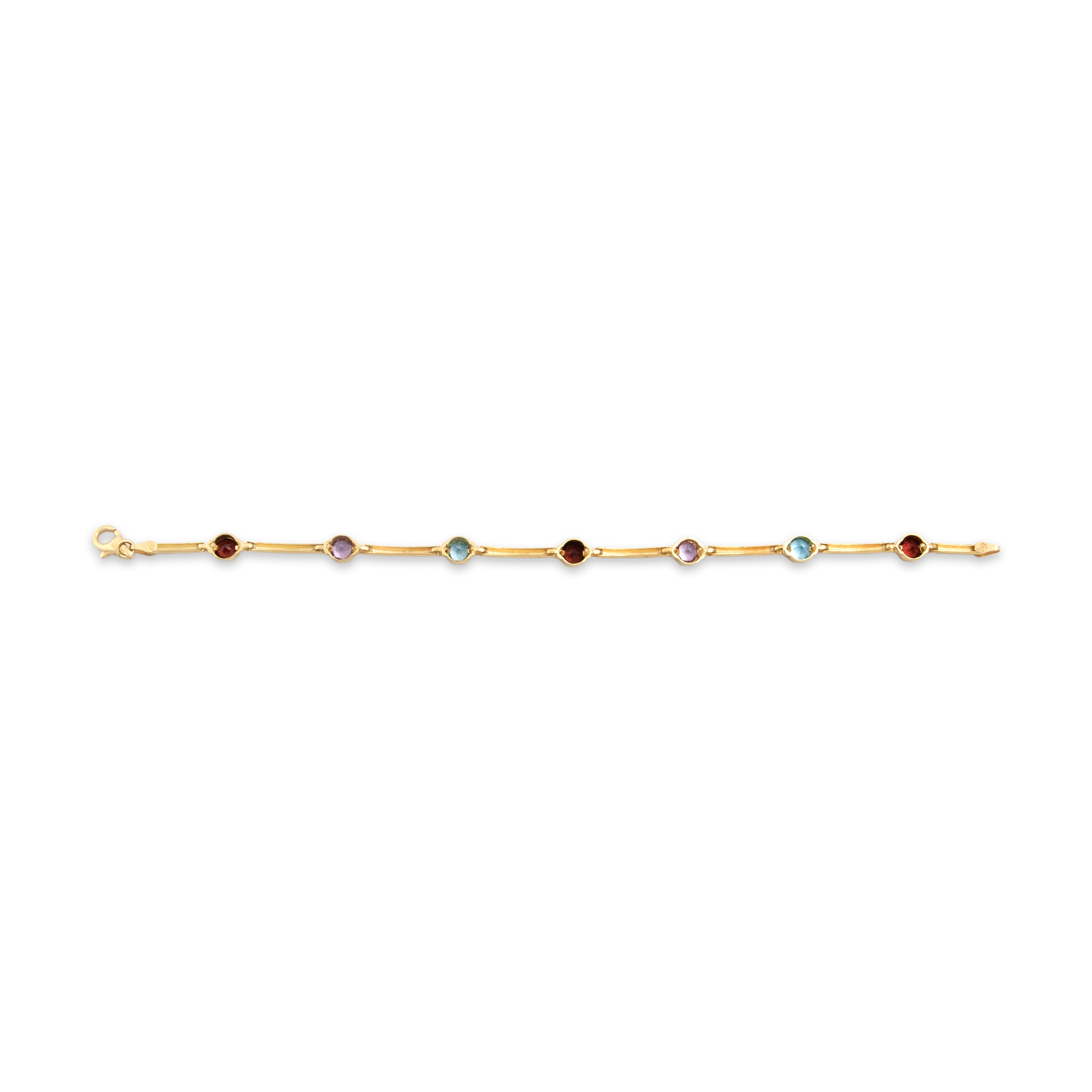 Vintage 14k Yellow Gold .98cttw Garnet .63cttw Blue Topaz Amethyst Stunning Bar Link Station Bracelet - Back view
