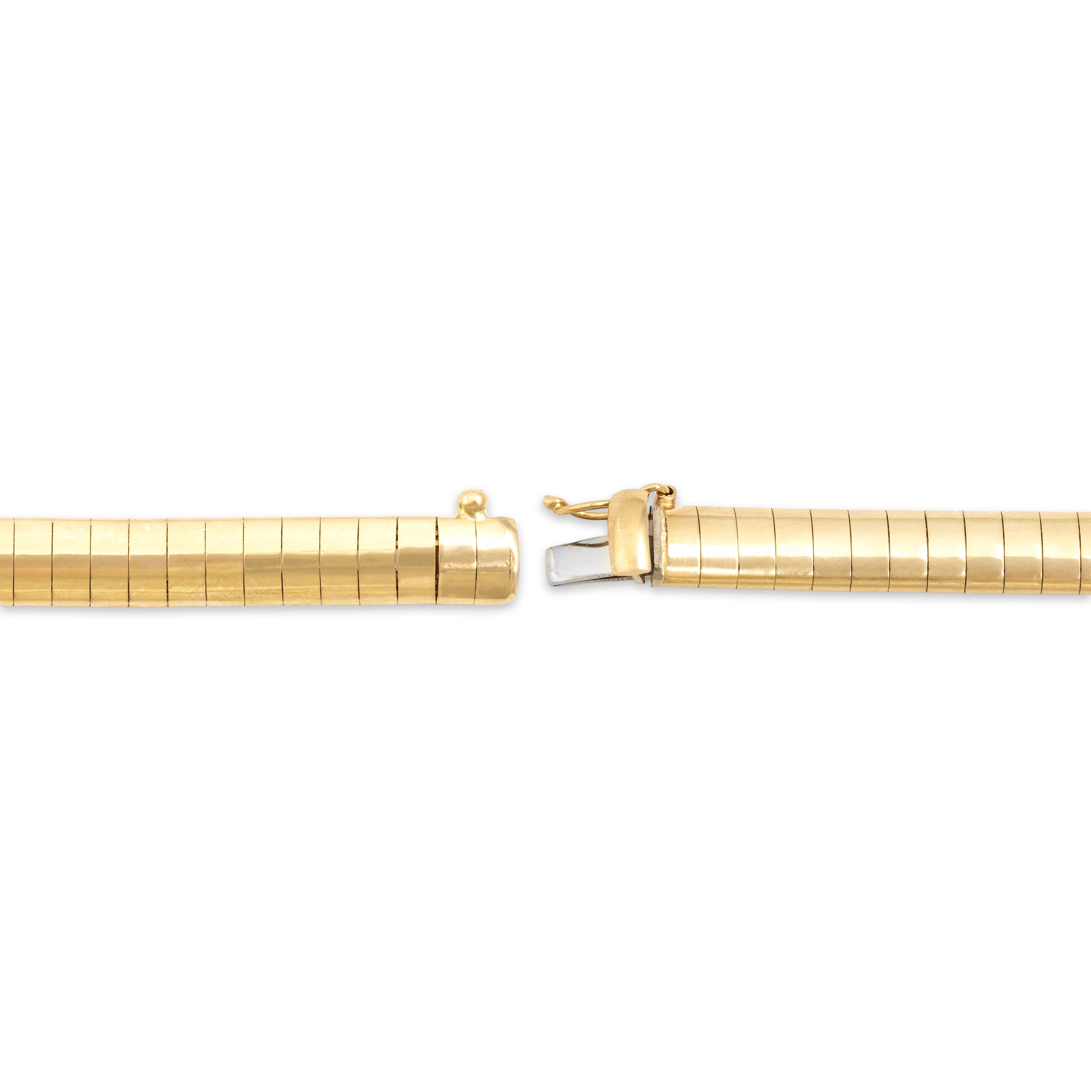 Vintage Italian Substantial Sleek 14k Yellow Gold Omega Link Bracelet - clasp view