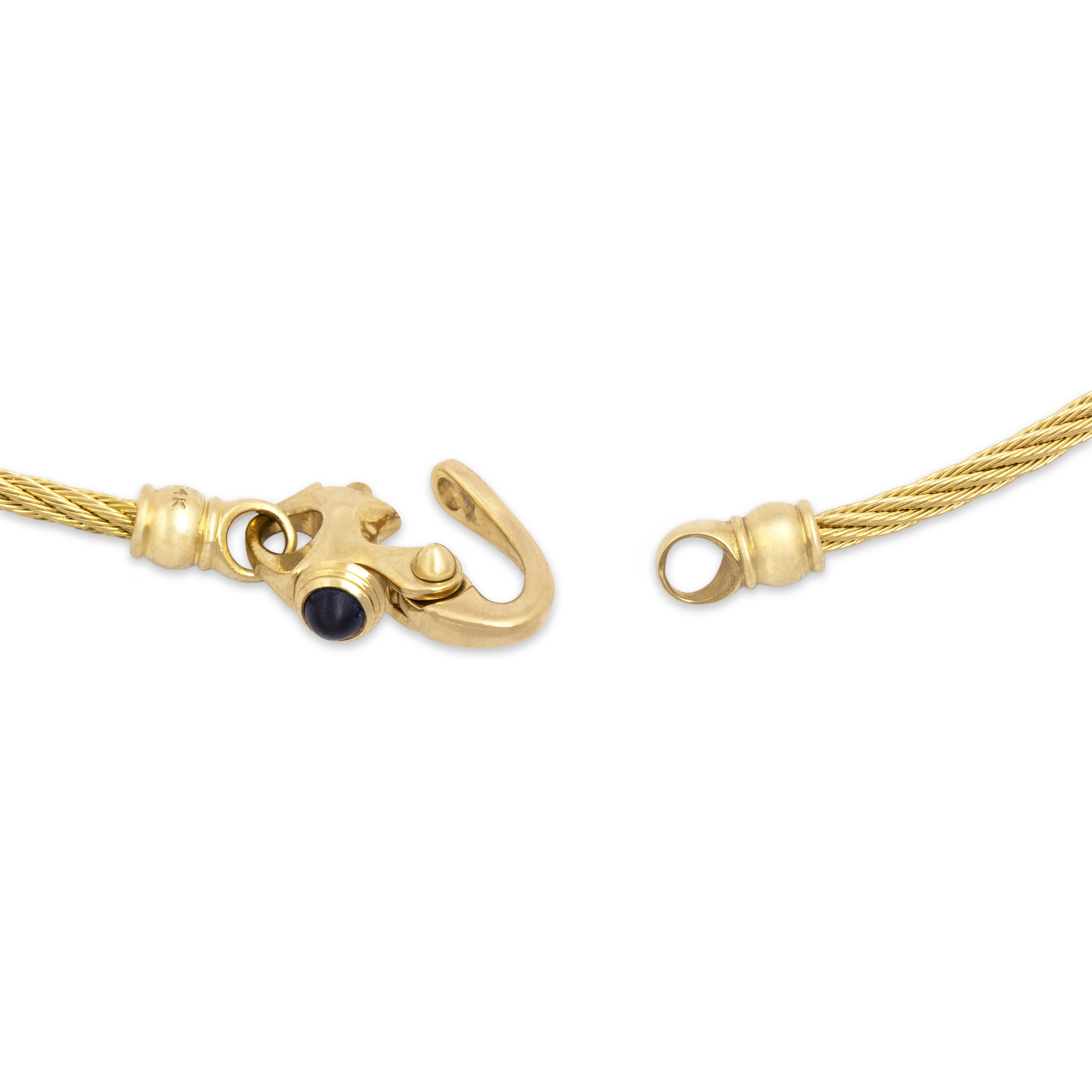 Vintage 14k Yellow Gold Blue Sapphire Superb Cable Collar Necklace - clasp view