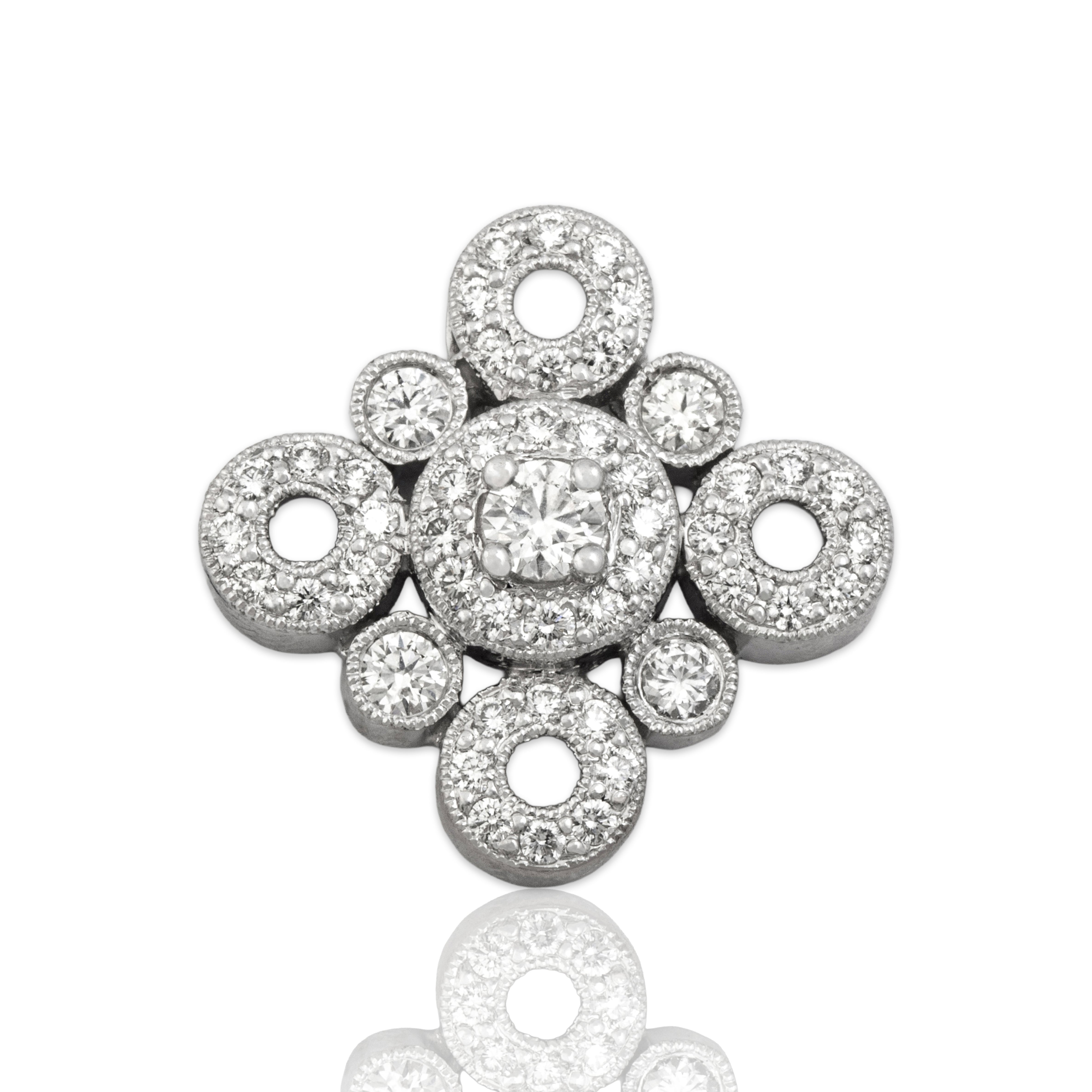 Estate 18k White Gold Diamond Circle Cluster Pave Pendant - Close-up view