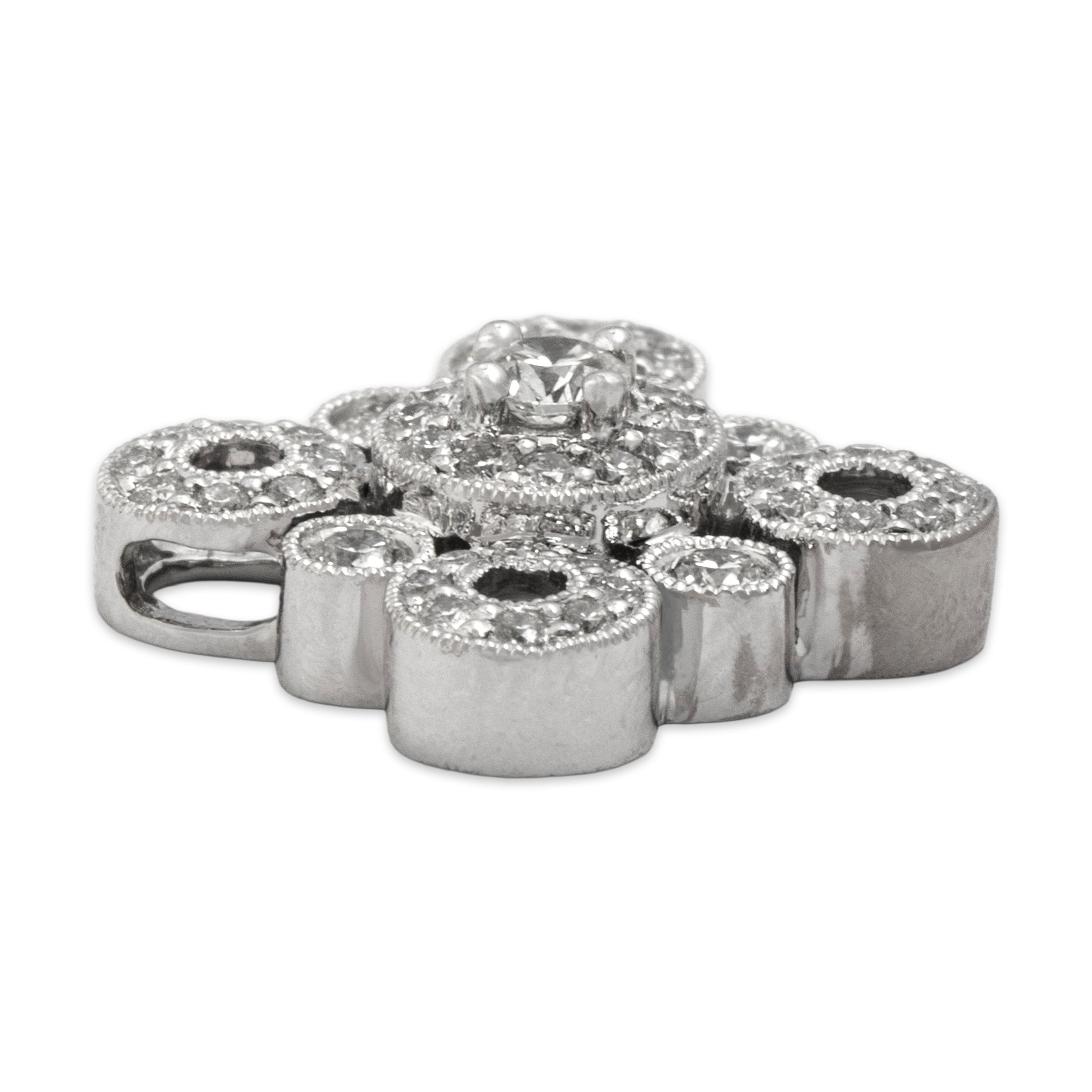 Estate 18k White Gold Diamond Circle Cluster Pave Pendant - Side view