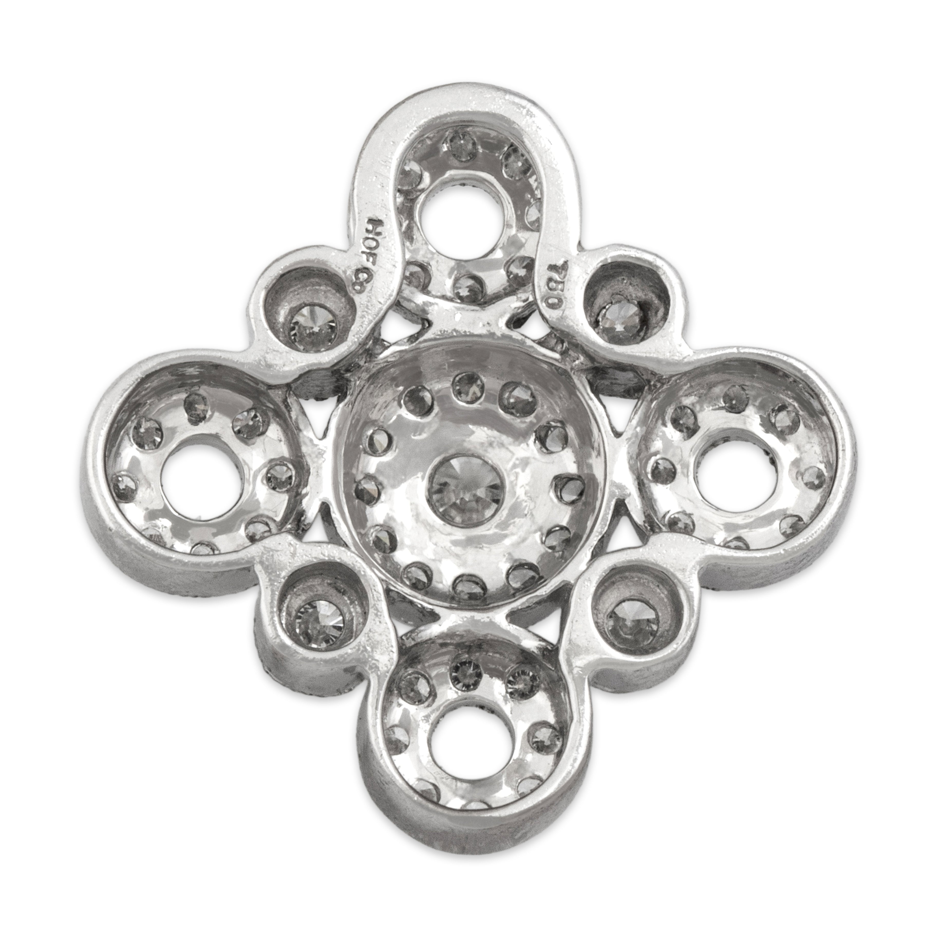 Estate 18k White Gold Diamond Circle Cluster Pave Pendant - Back view