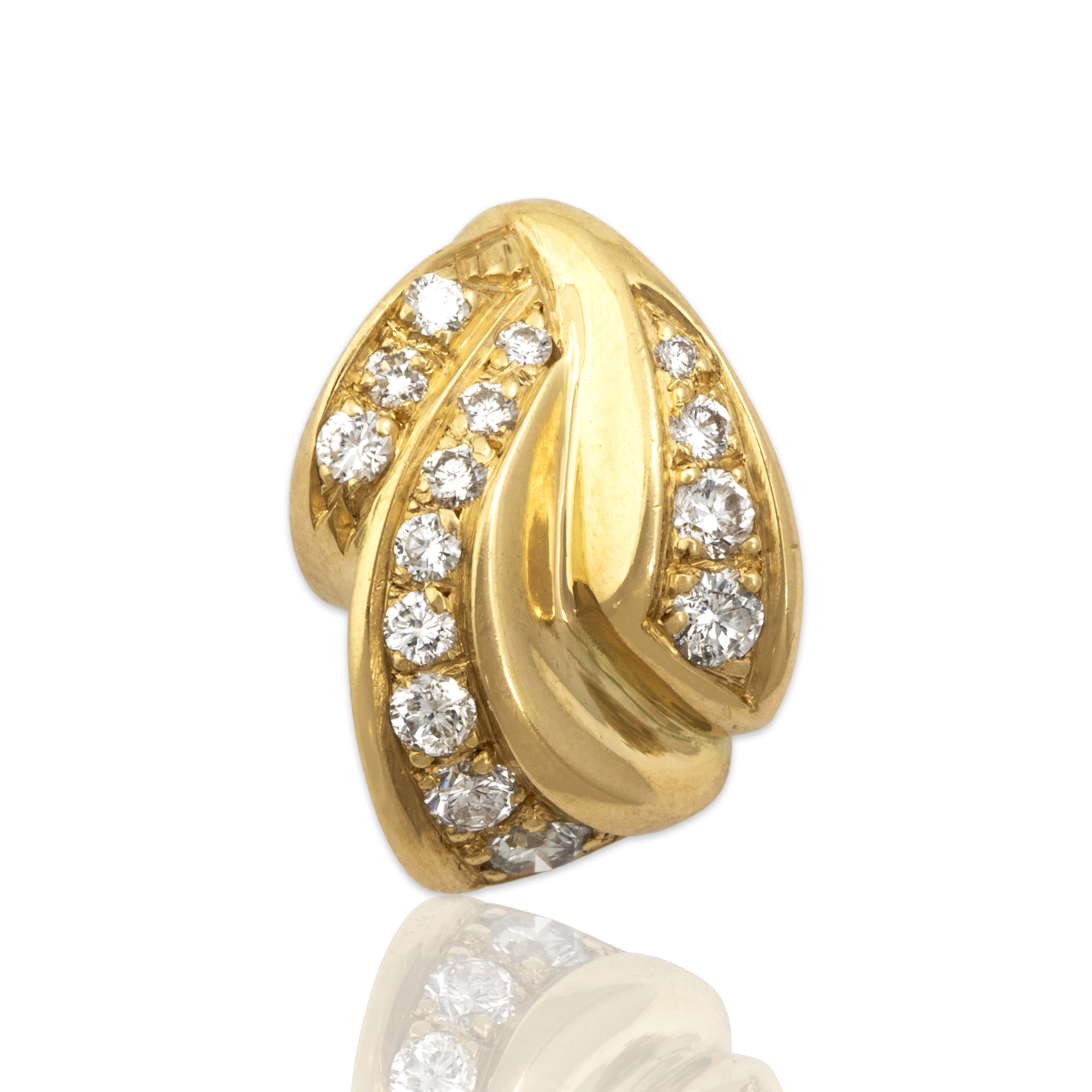 Vintage Heavy 18k Yellow Gold Diamond Abstract Swirl Pendant - Close-up view