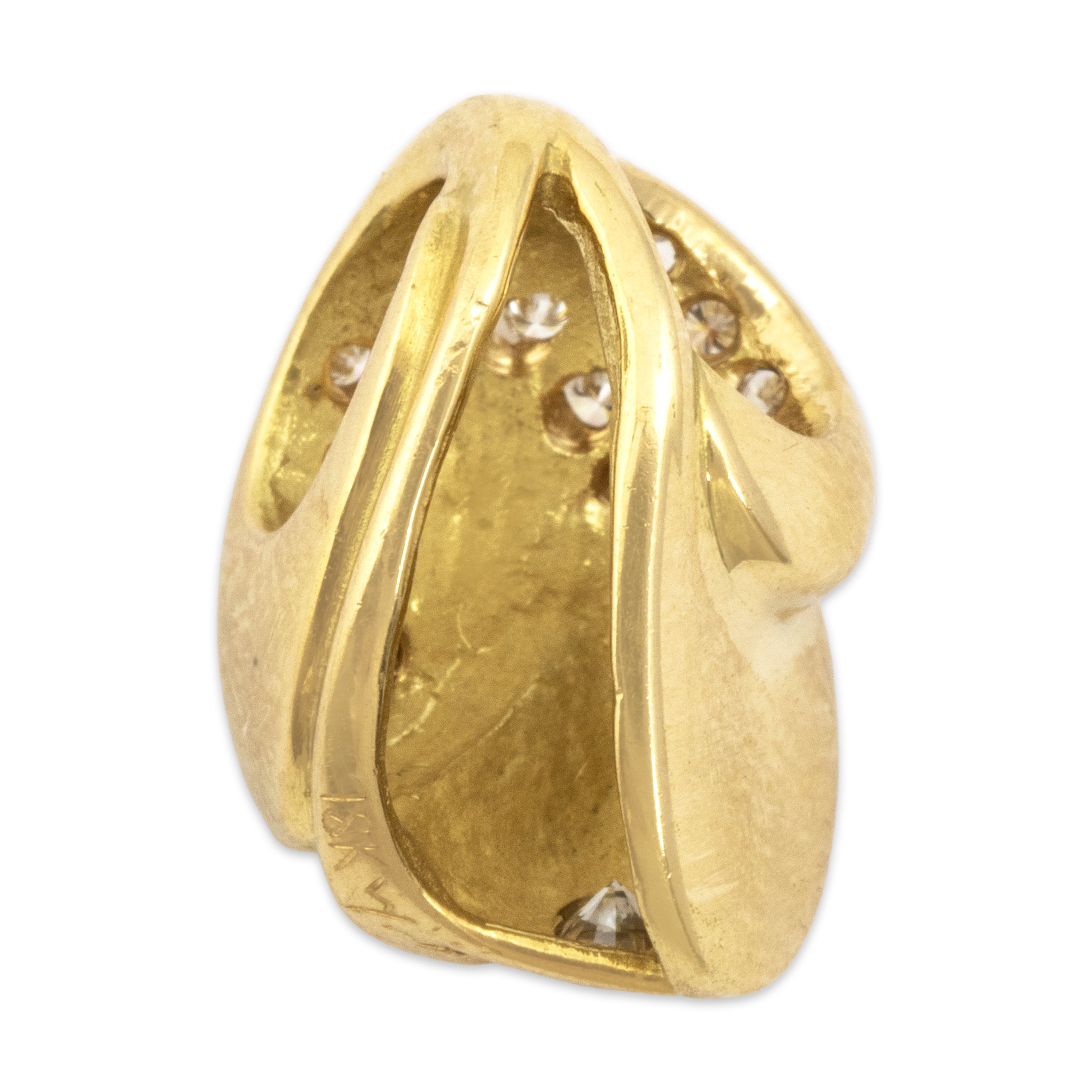 Vintage Heavy 18k Yellow Gold Diamond Abstract Swirl Pendant - Back view