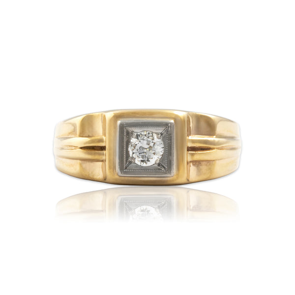 Vintage Heavy 14k Yellow Gold Old European Cut Diamond Bold Geometric Ring 9.00