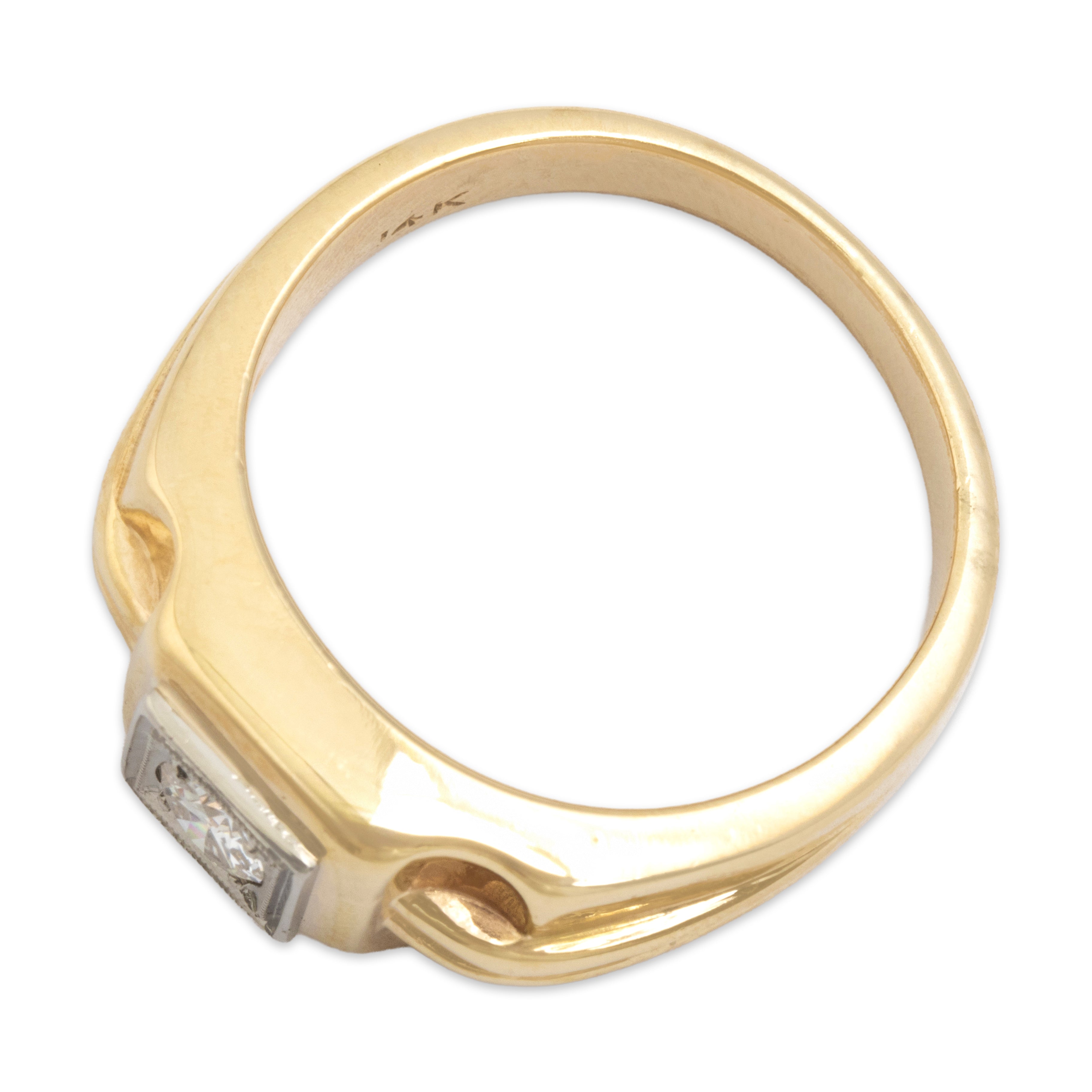 Vintage Heavy Bold Geometric 14k Yellow Gold Old European Cut Diamond Solitaire Ring - Overall view