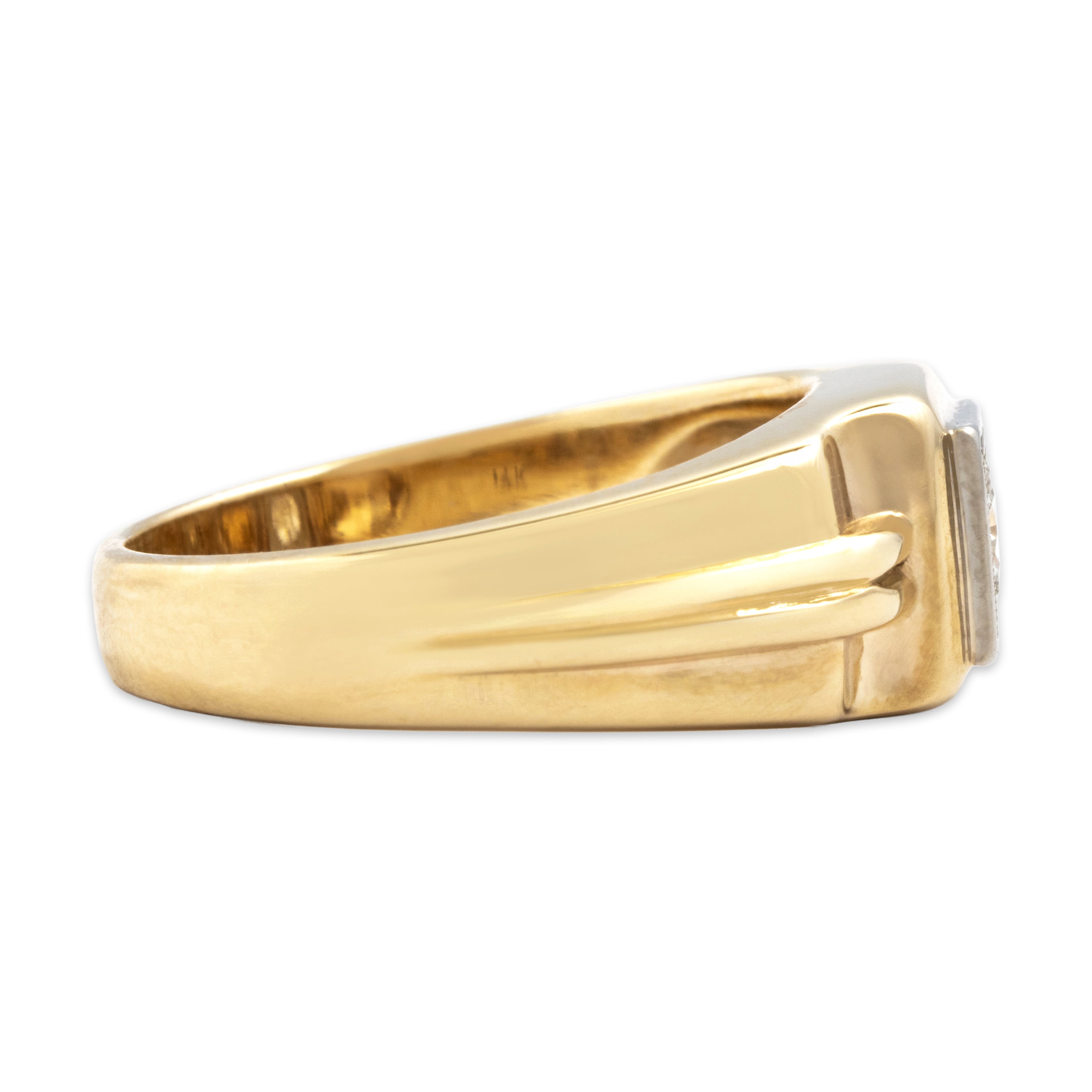 Vintage Heavy Bold Geometric 14k Yellow Gold Old European Cut Diamond Solitaire Ring - Side view
