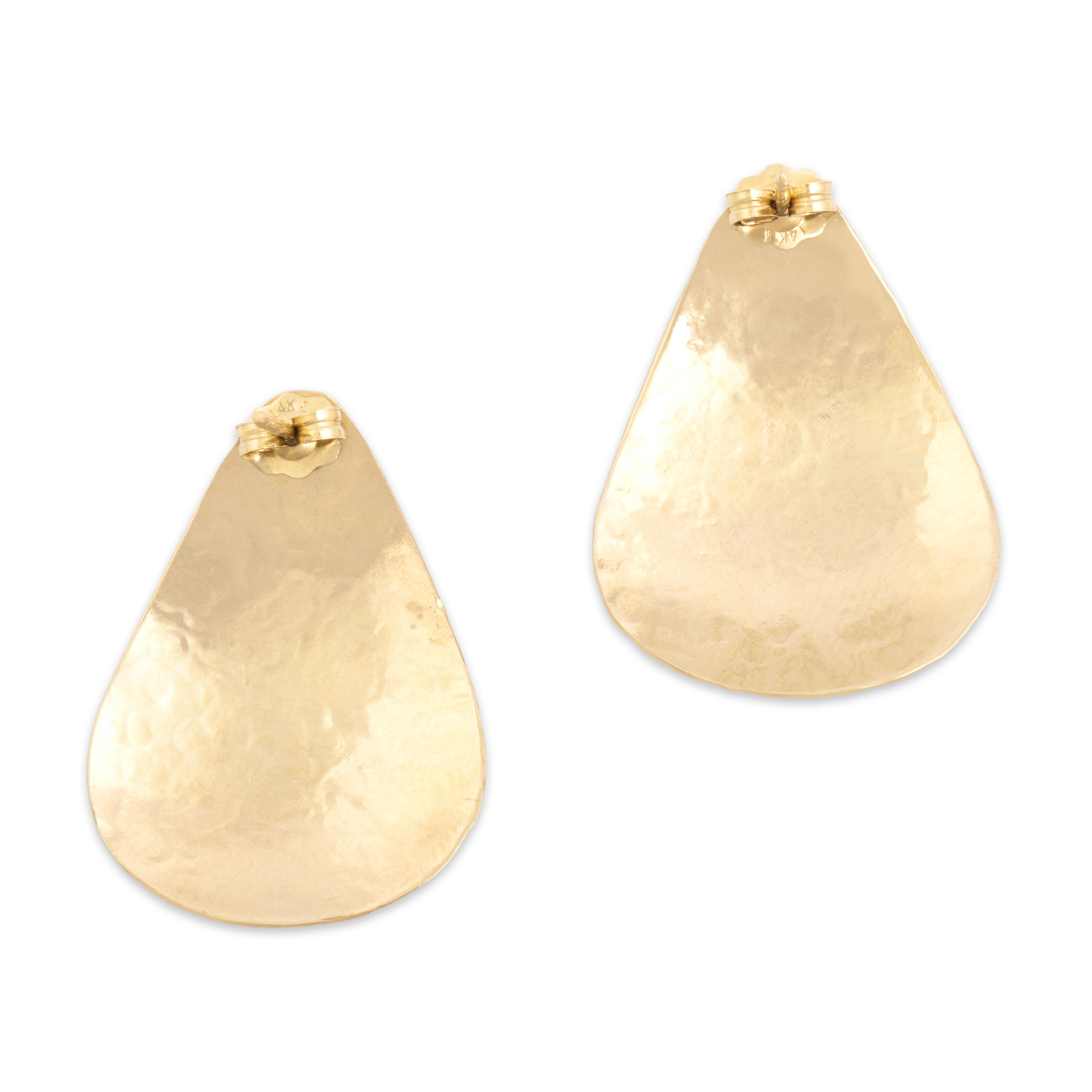 Vintage 14k Yellow Gold Diamond Hammered Teardrop Sparkling Statement Earrings