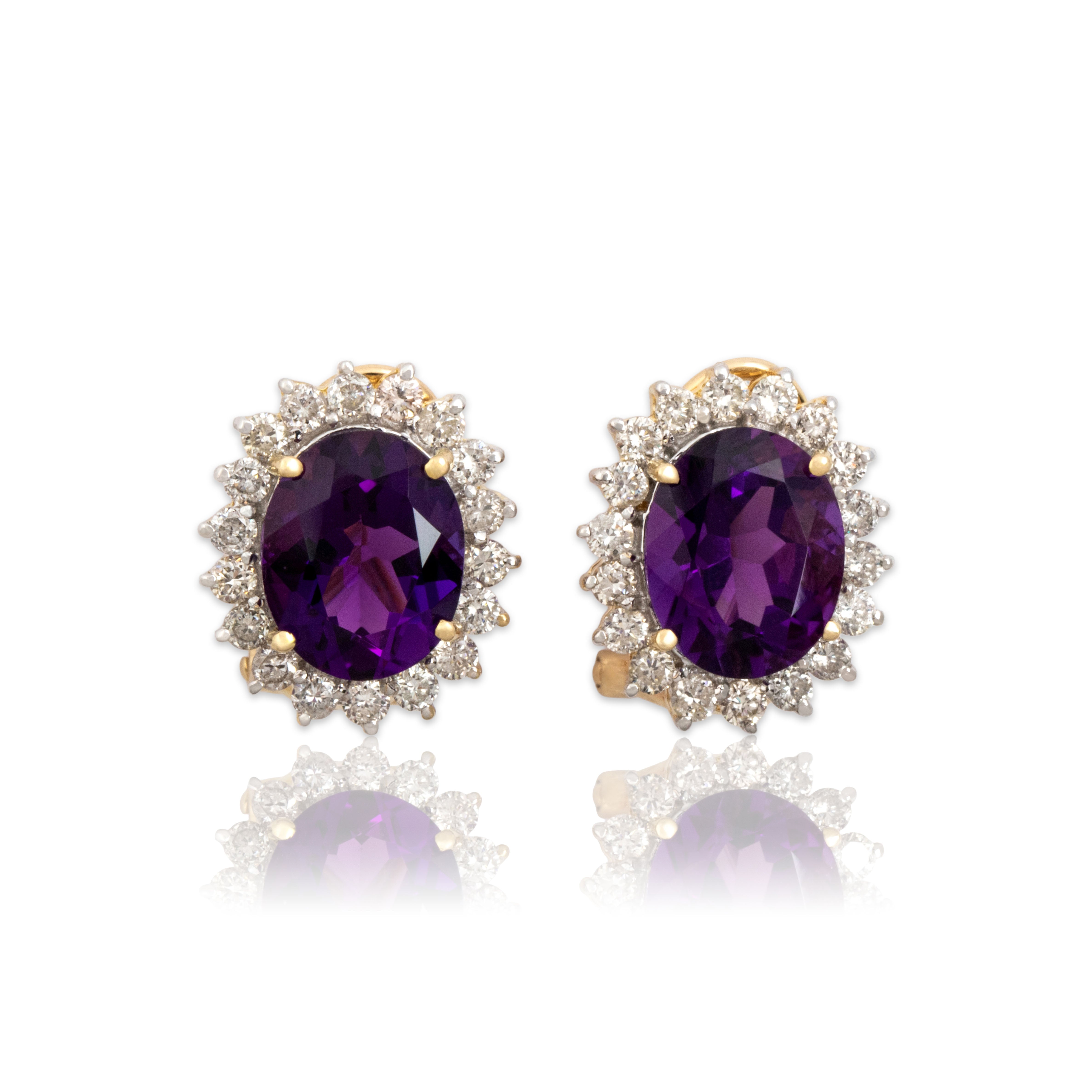 Vintage 14k Yellow Gold 4.58cttw Amethyst .57cttw Diamond Stunning Halo Earrings