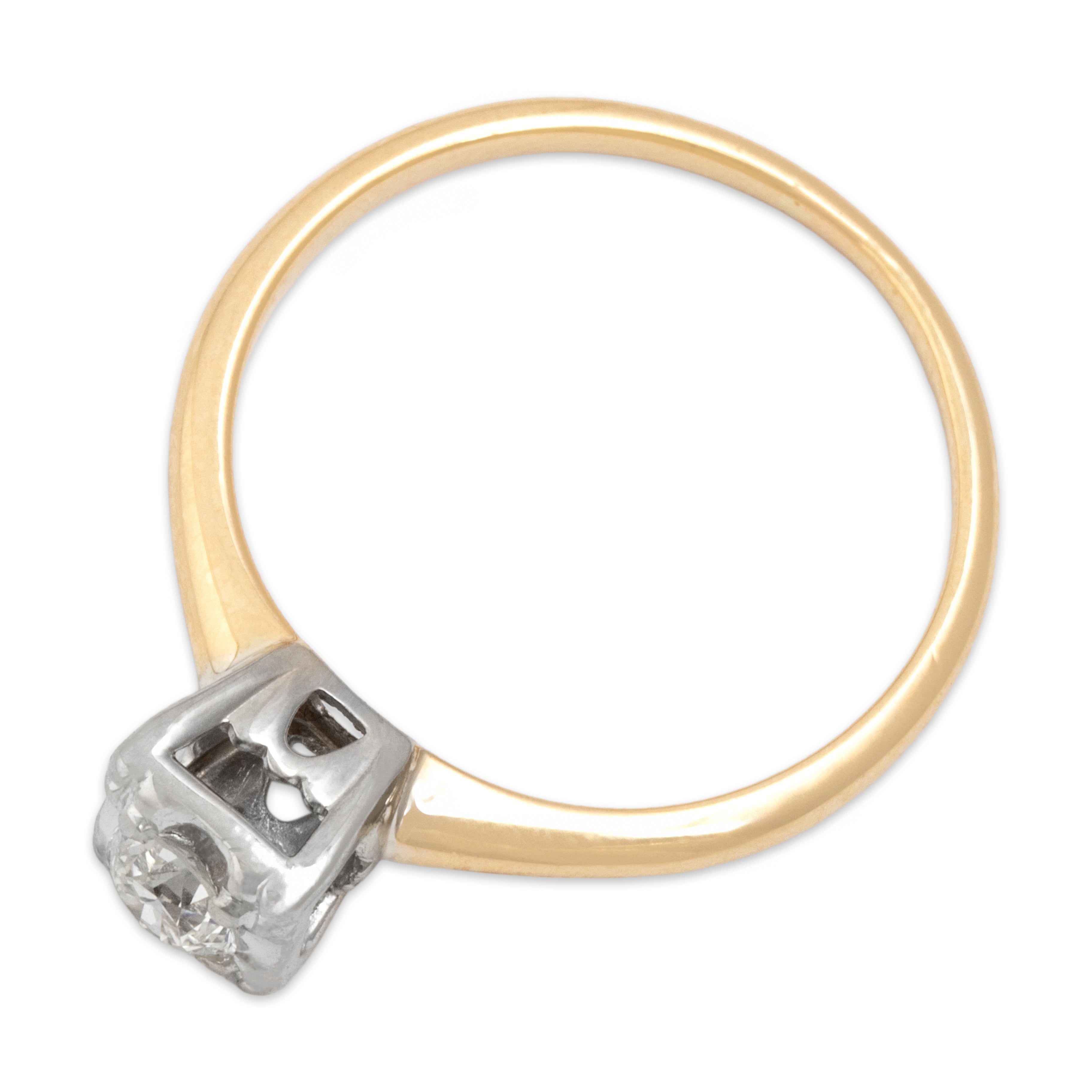 Vintage 14k Yellow & White Gold Old European Cut Diamond Square-Set Architectural Solitaire Ring - Overall view