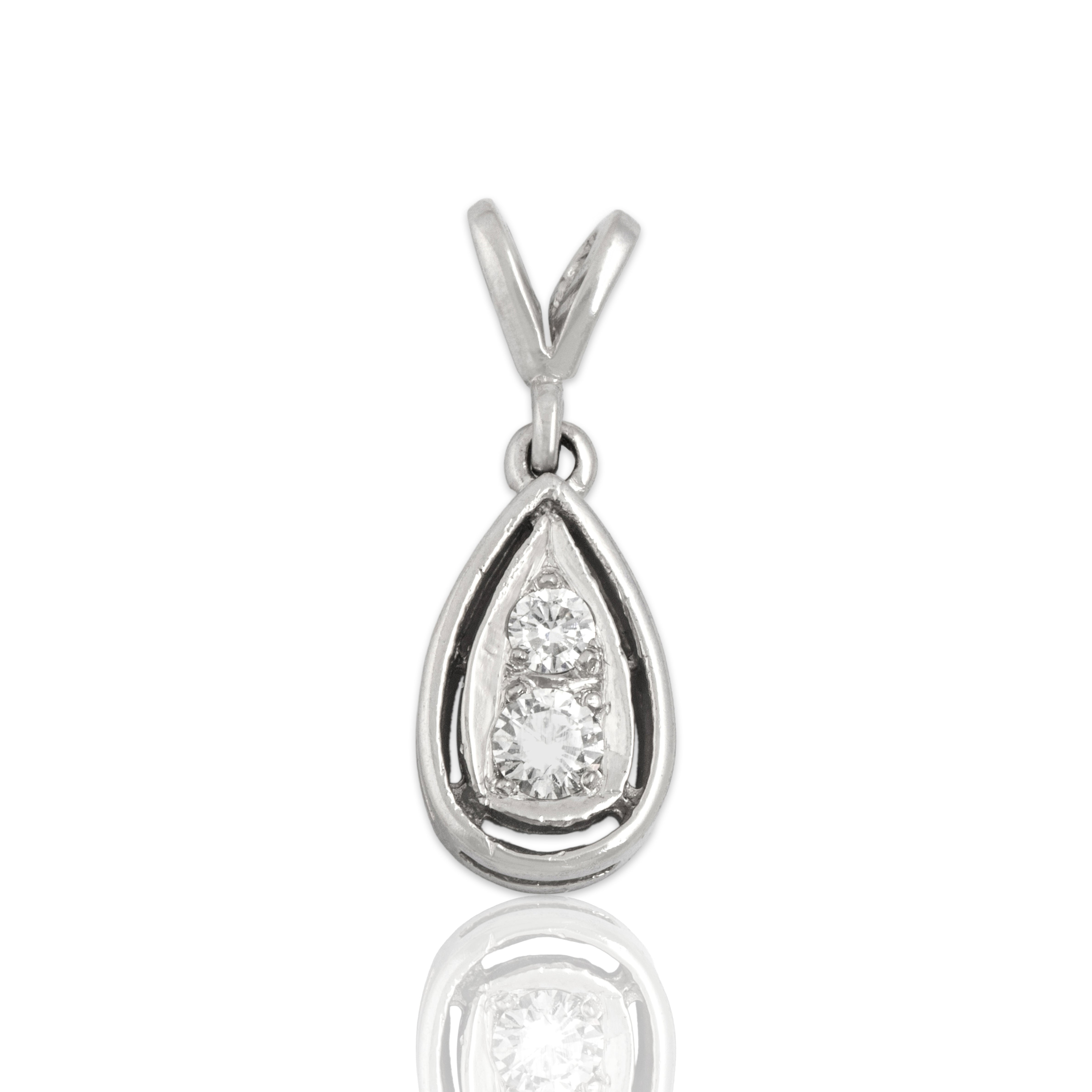 Vintage 14k White Gold Diamond Glittering Framed Teardrop Pendant