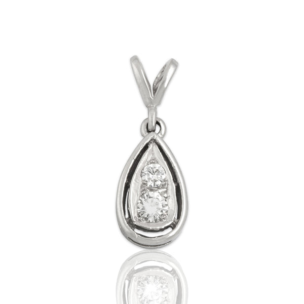 Vintage 14k White Gold Diamond Glittering Framed Teardrop Pendant