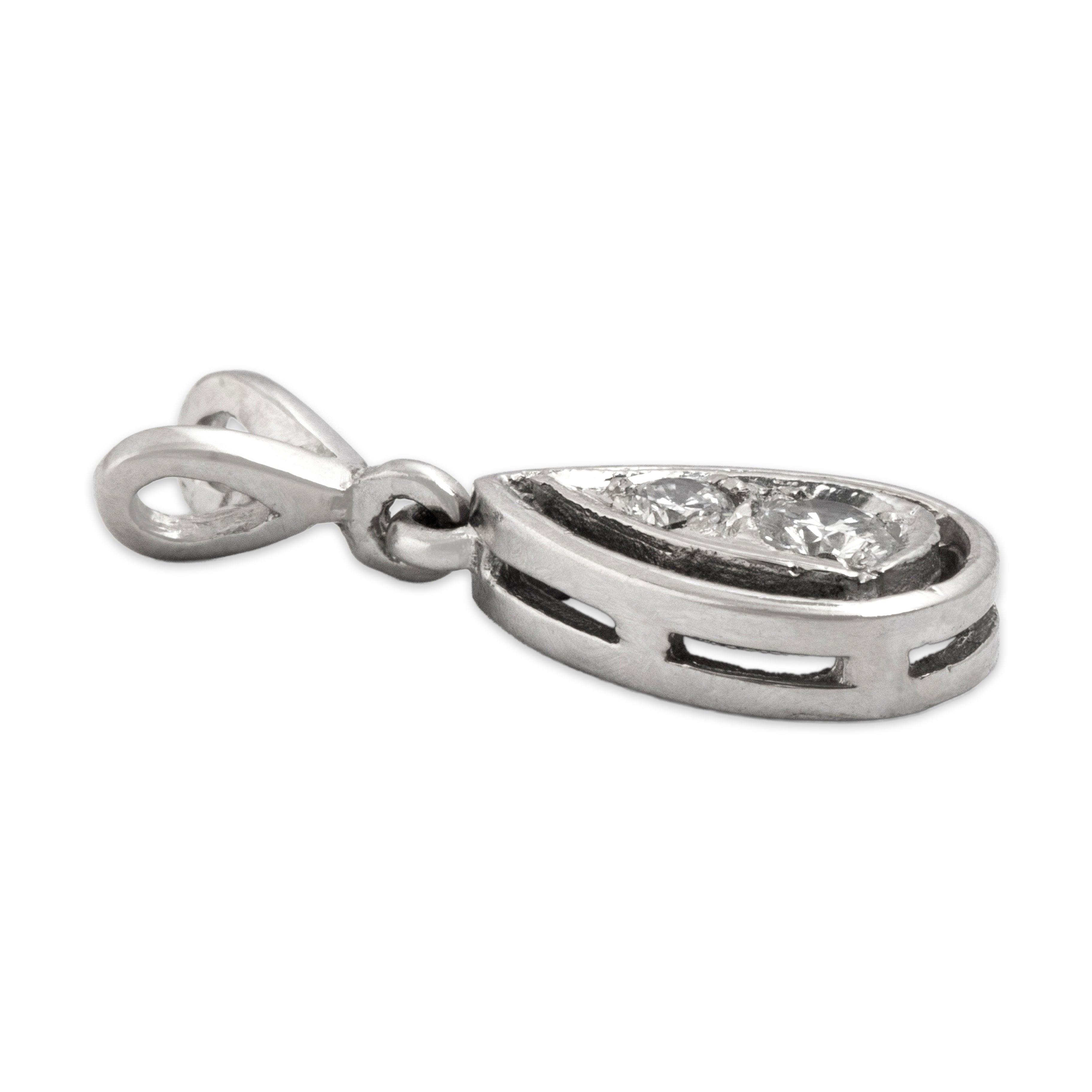 Vintage 14k White Gold Diamond Glittering Framed Teardrop Pendant - Side view