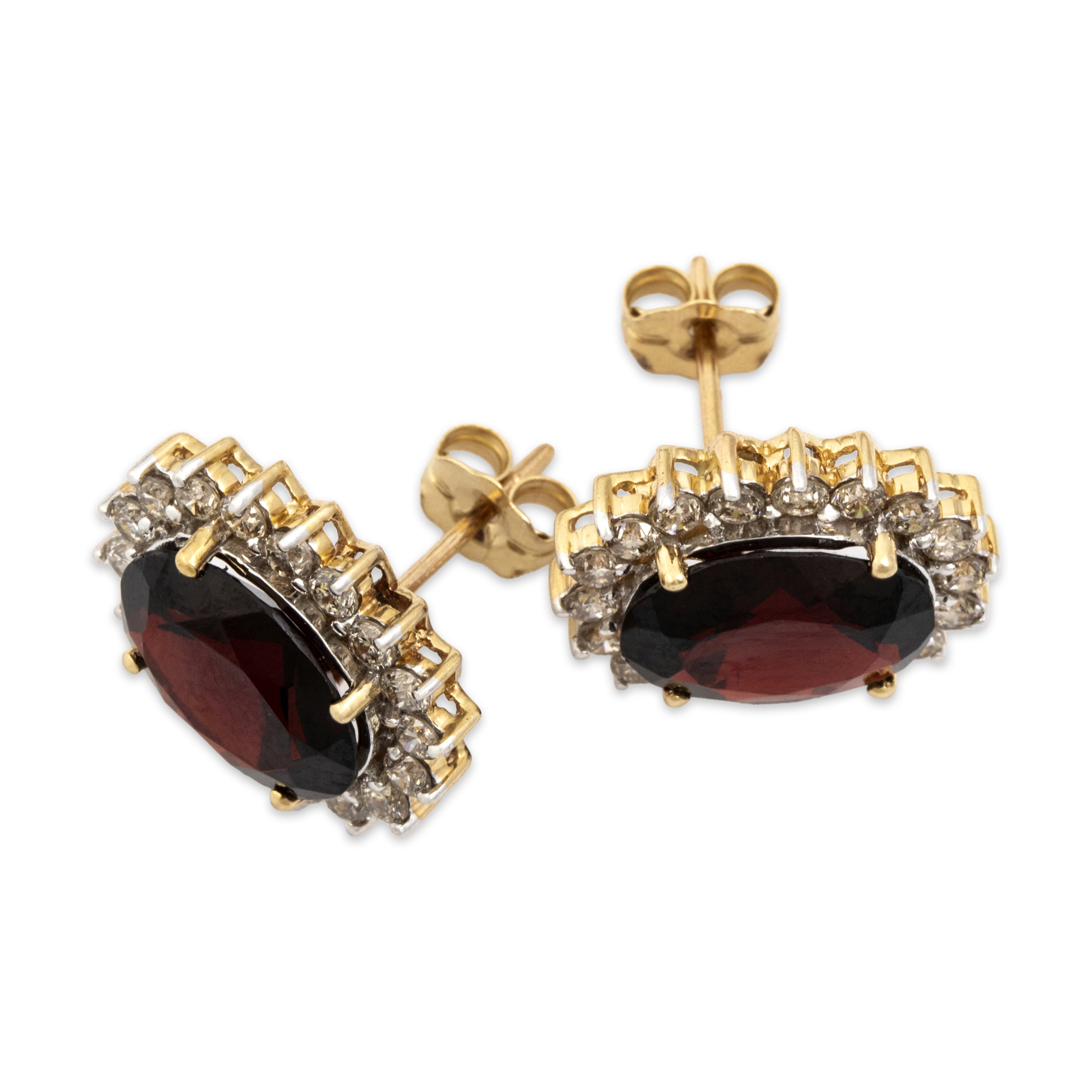 Vintage 14K Yellow Gold 5.24cttw Garnet Diamond Striking Sparkling Halo Stud Earrings - Overall view