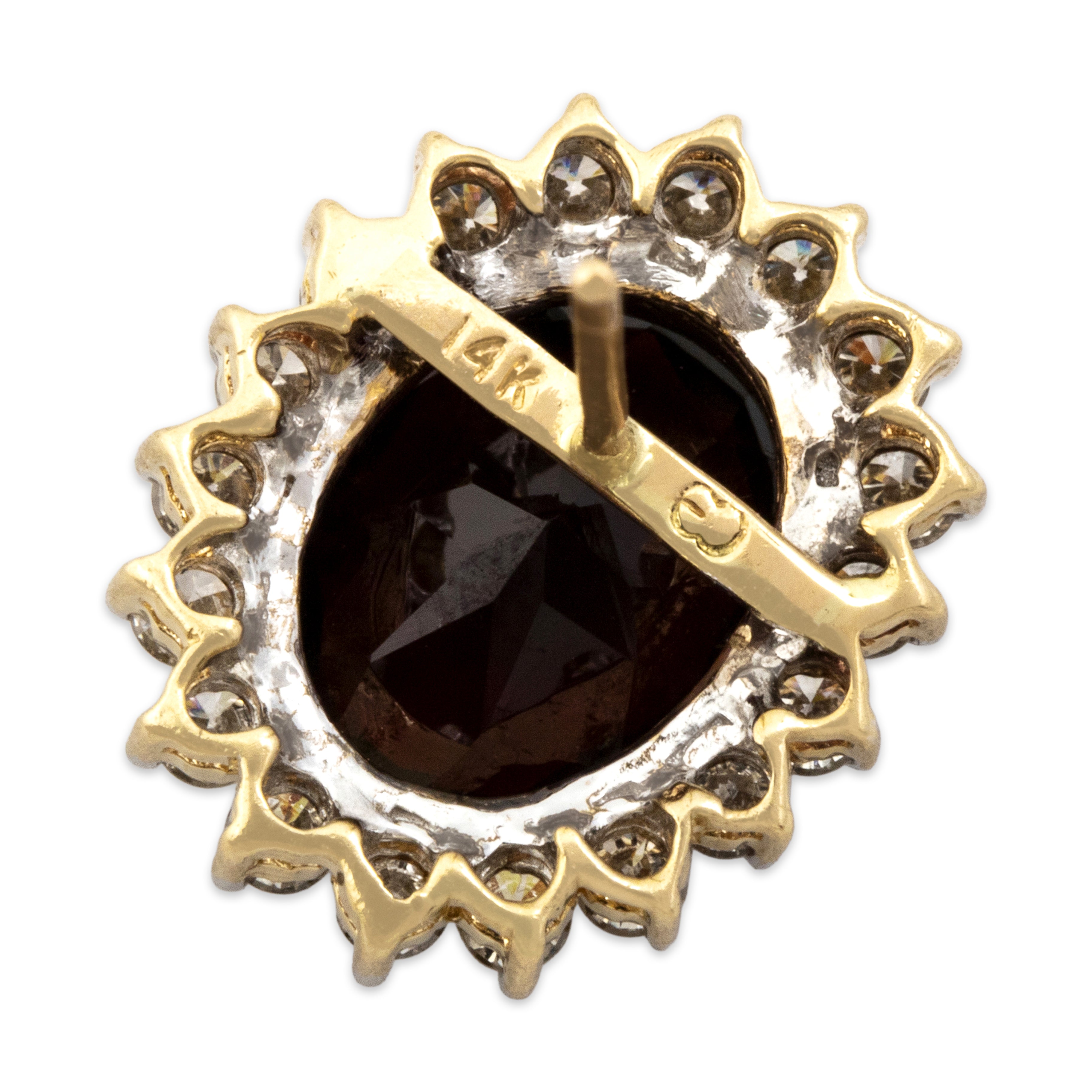 Vintage 14K Yellow Gold 5.24cttw Garnet Diamond Striking Sparkling Halo Stud Earrings - Hallmark view