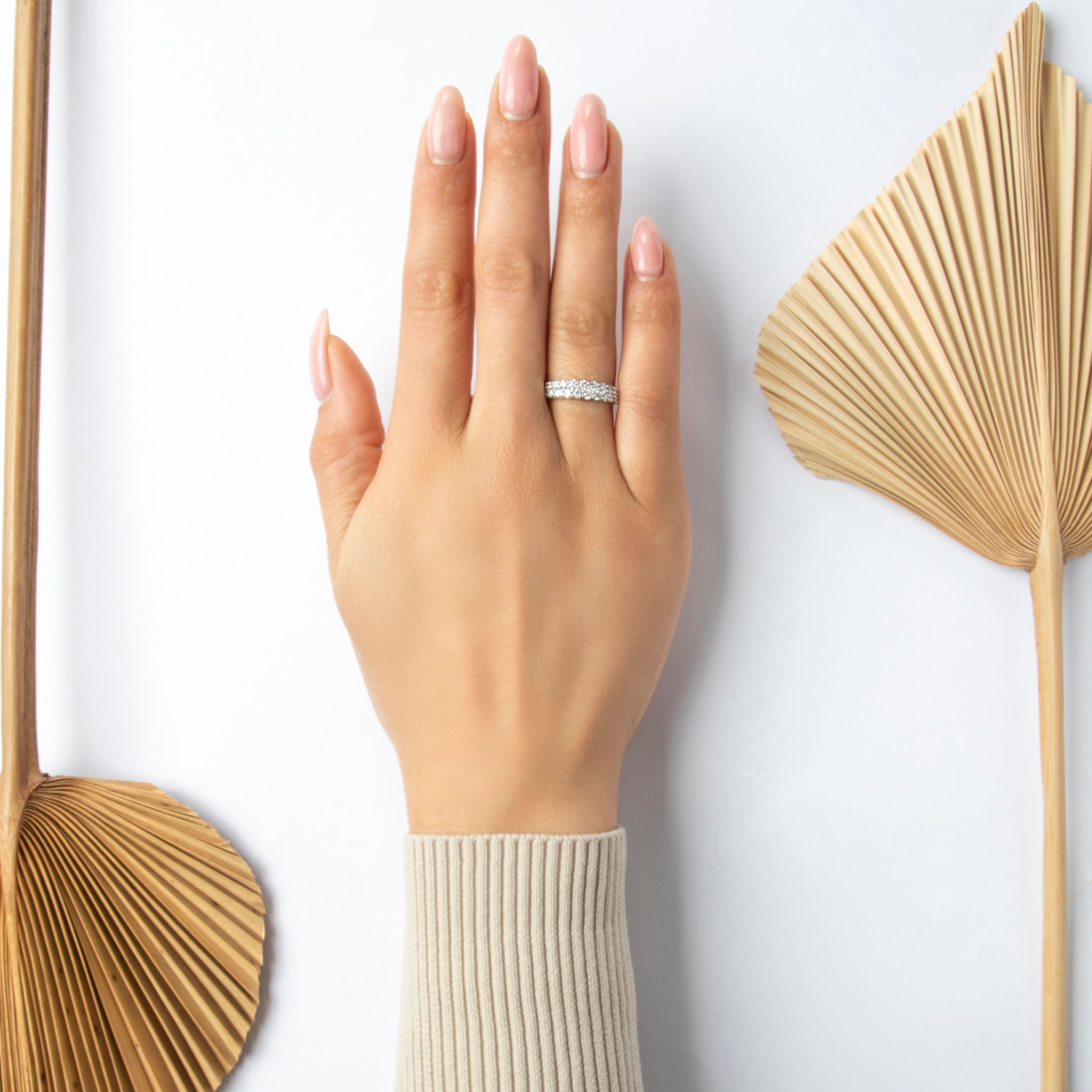 Vintage 14k White Gold .7cttw Diamond Sparkling Double Row Band Ring - On model view