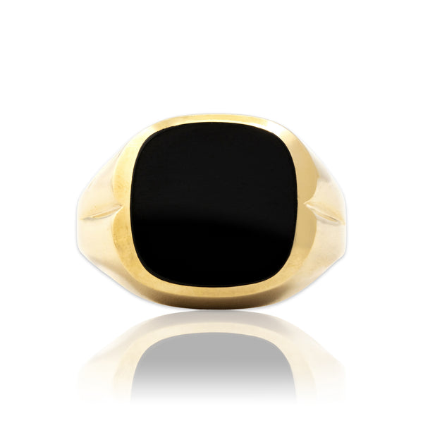 Vintage 14k Yellow Gold Vintage Onyx Bold Inlay Statement Ring 9.50