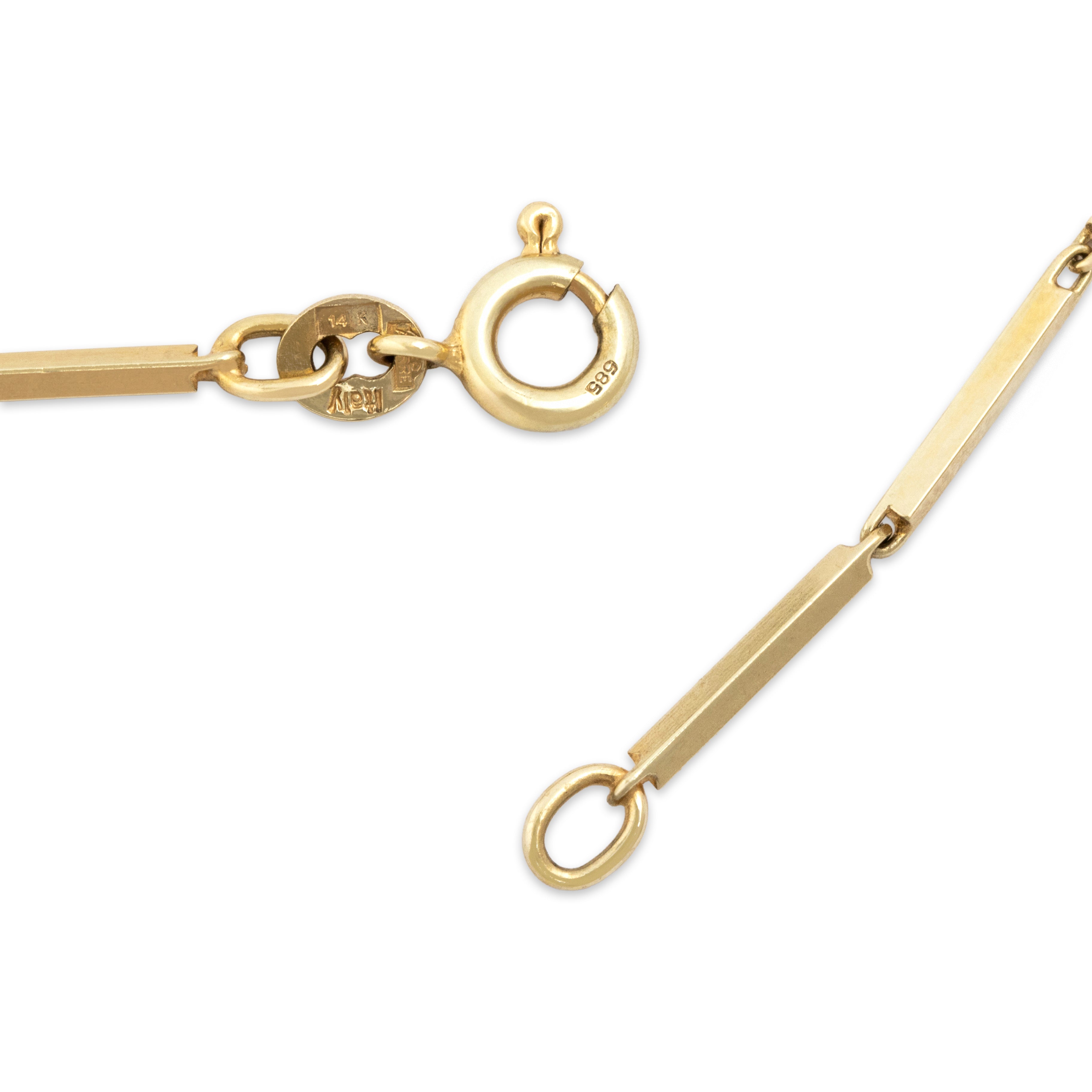 Vintage Italian 14k Yellow Gold Sleek Bar Link Necklace - clasp view