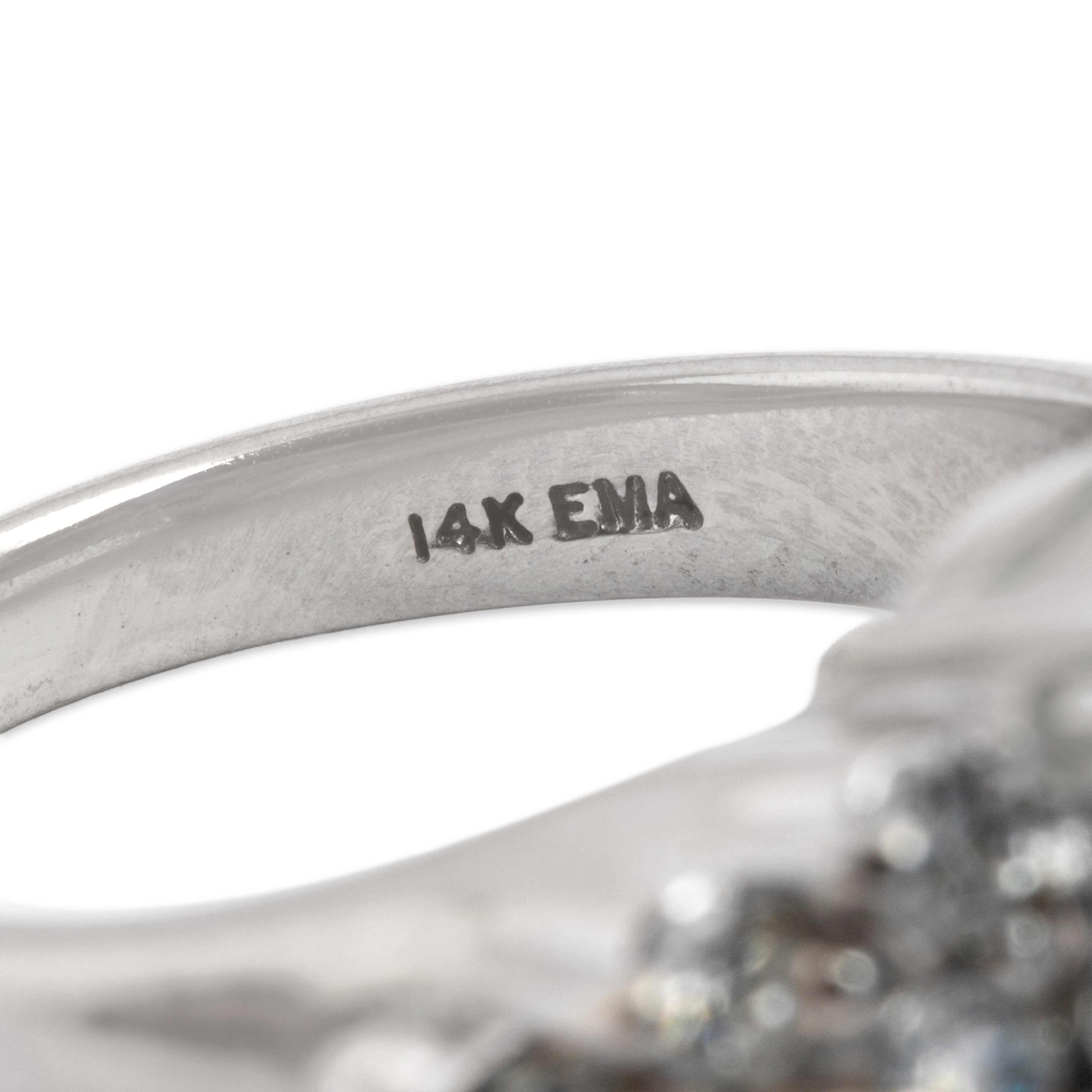 Vintage 14k White Gold 7.08ct Swiss Blue Topaz .56cttw Diamond Striking Oval Cluster Cocktail Ring - Hallmark view