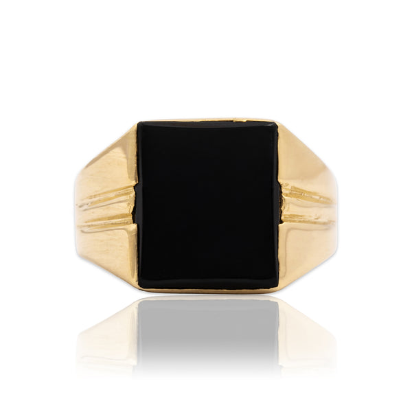 Vintage 14k Yellow Gold Onyx Bold Geometric Signet Ring 11.00