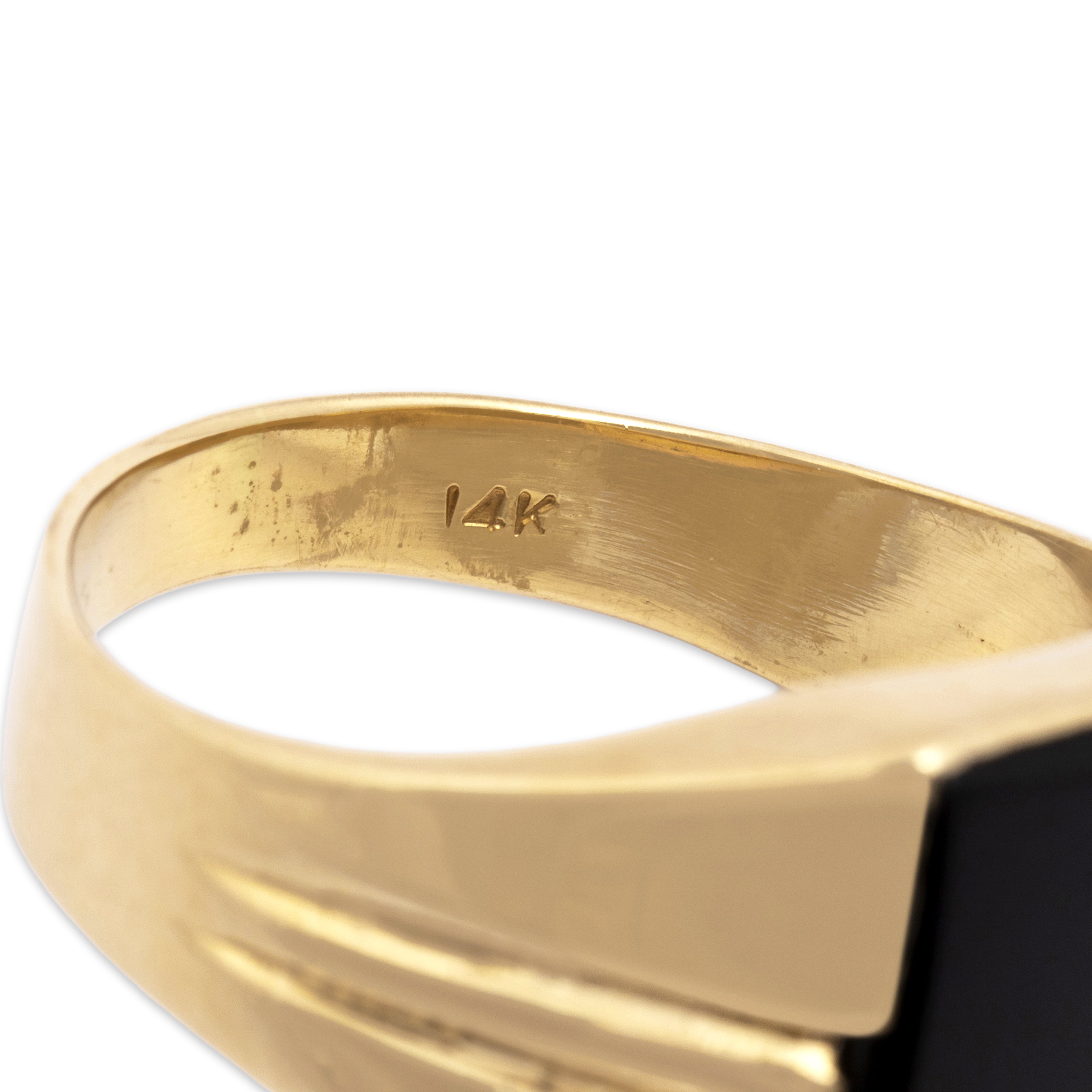 Vintage 14k Yellow Gold Bold Geometric Signet Ring Onyx - Hallmark view
