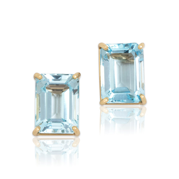 Vintage Large 14k Yellow Gold 17.64cttw Blue Topaz Chic Statement Stud Earrings