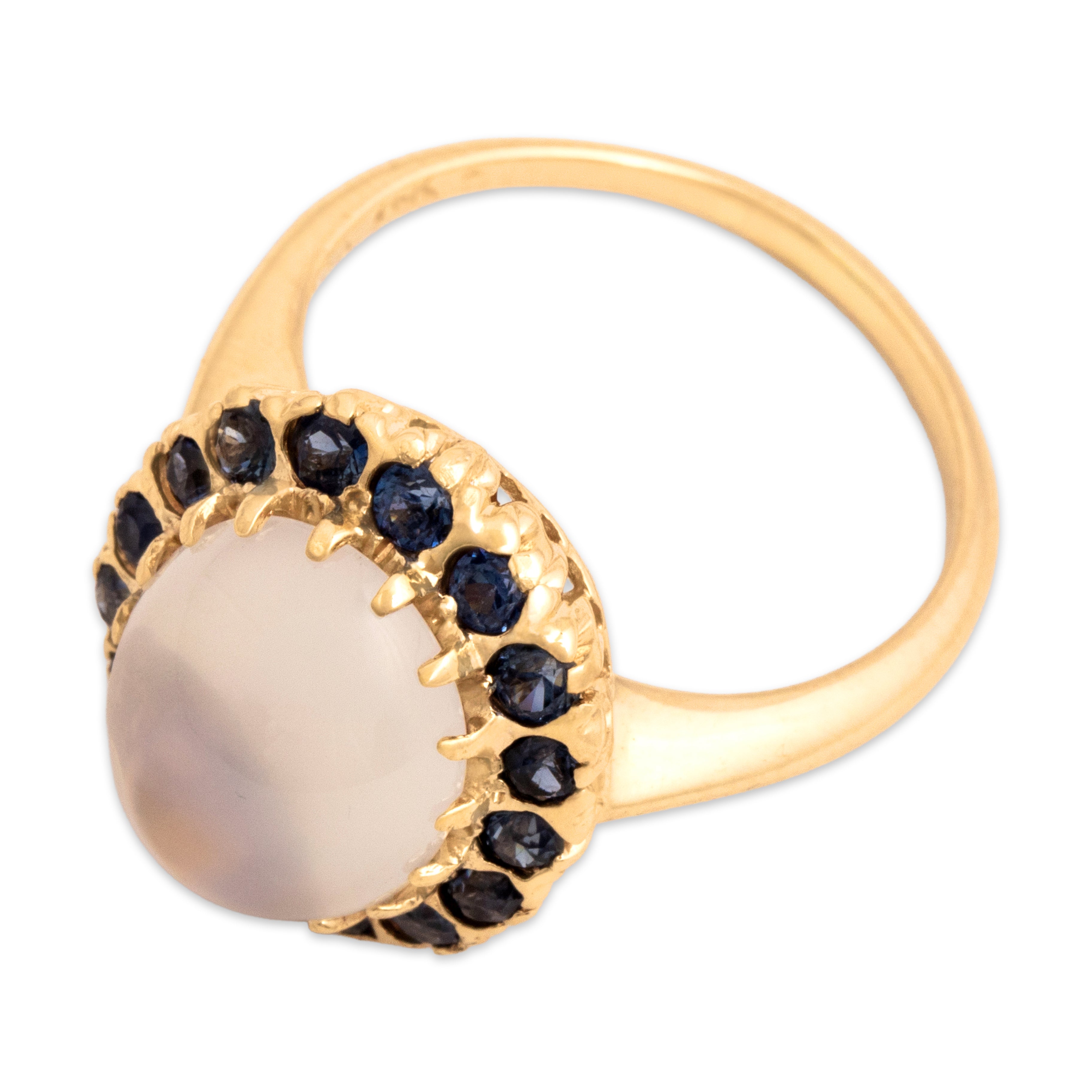 Vintage 14k Yellow Gold 4.37ct Moonstone .64cttw Blue Sapphire Halo Ring 8.00