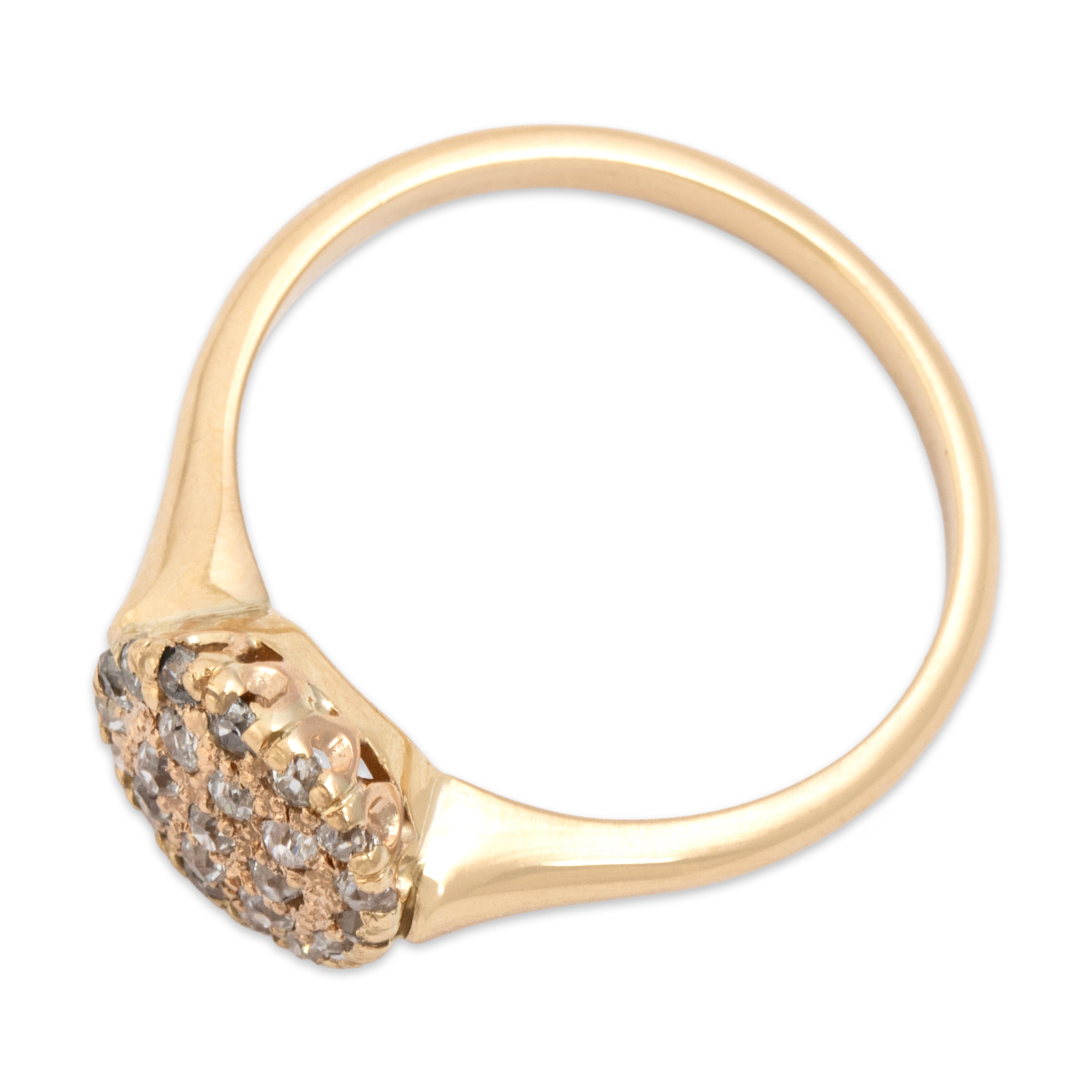 Antique 14k Rosy Yellow Gold Old Mine Cut Diamond Cluster Disc Ring - Overall view