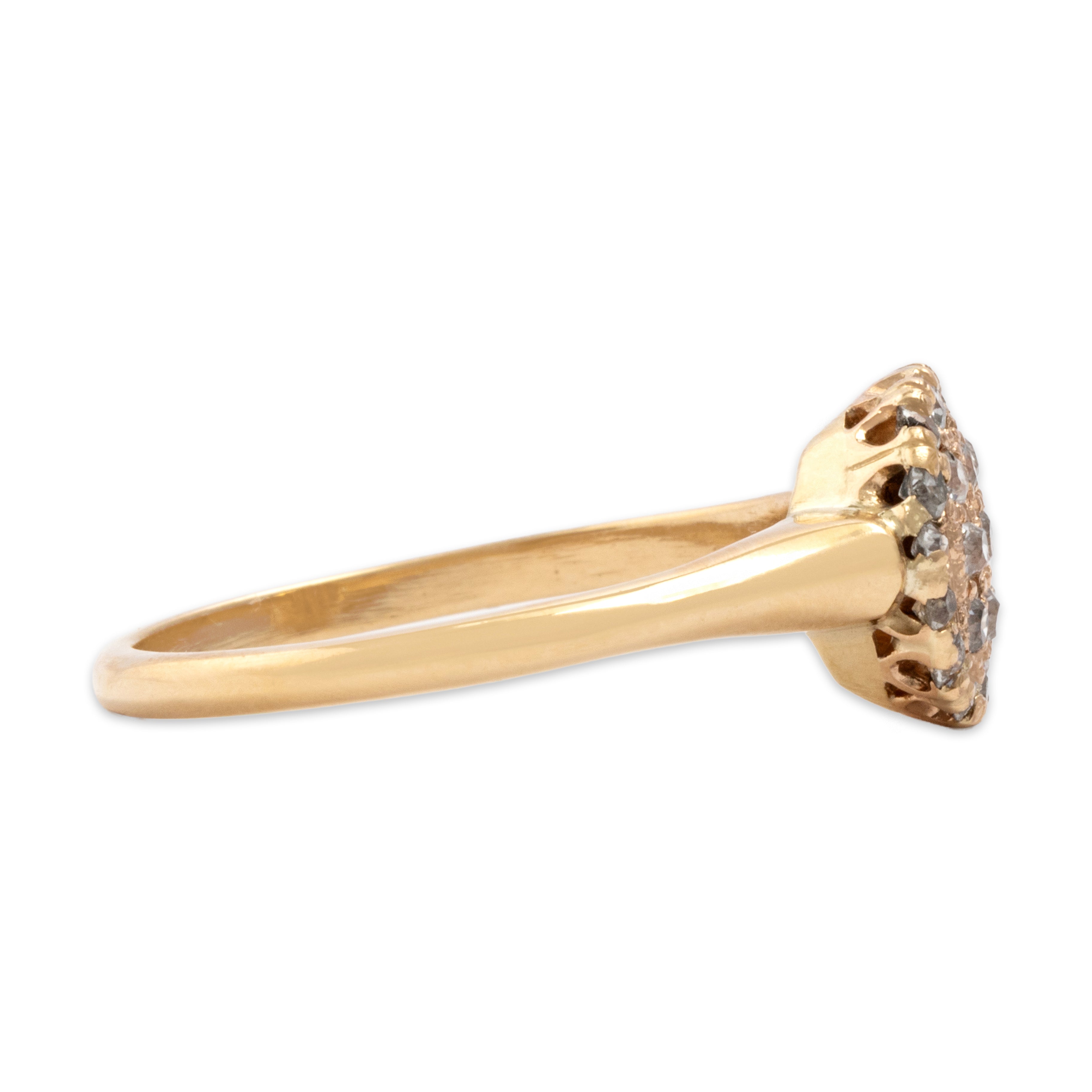 Antique 14k Rosy Yellow Gold Old Mine Cut Diamond Cluster Disc Ring - Side view