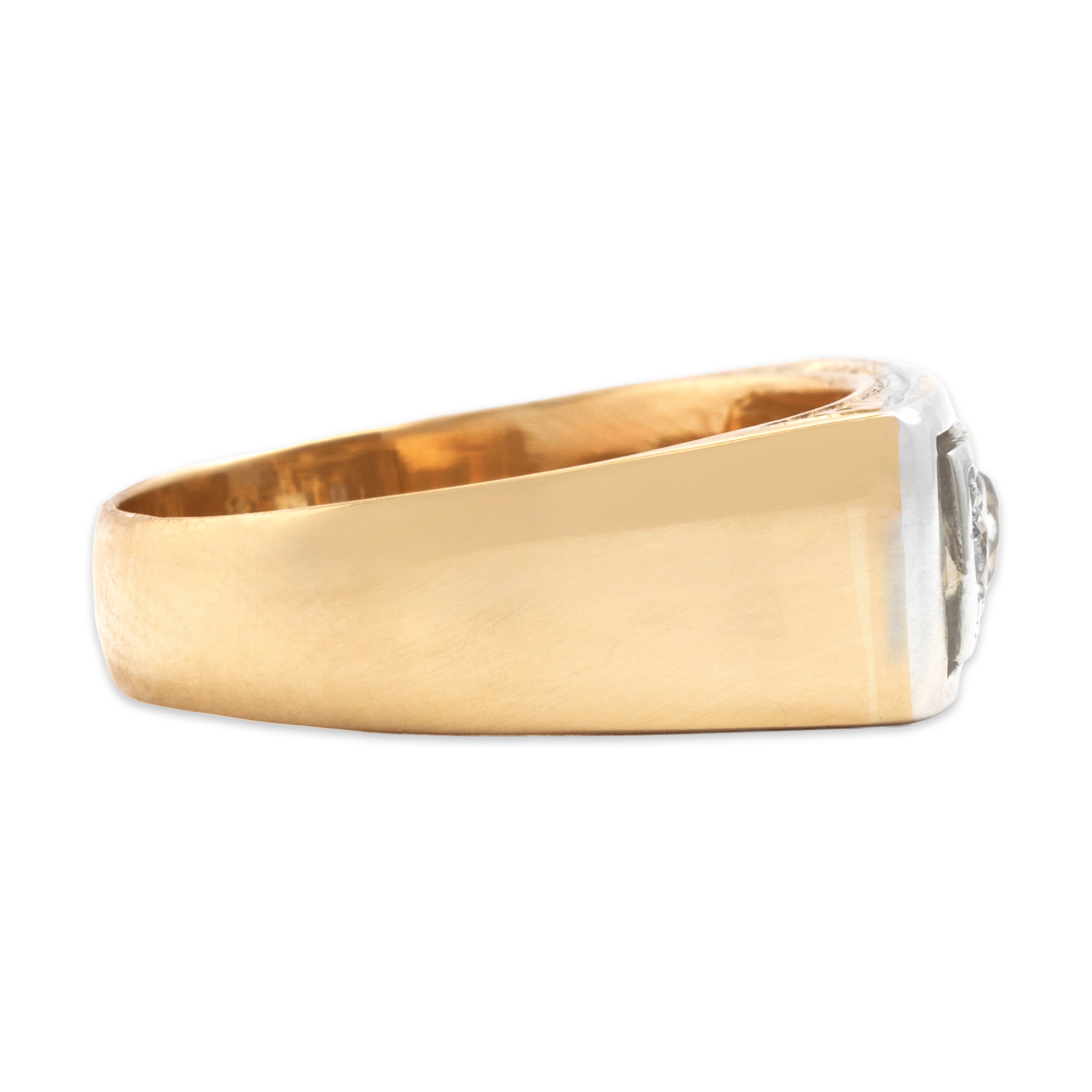 Antique 18k Rosy Yellow Gold Old Mine Cut Diamond Engraved Bar Trio Ring - Side view