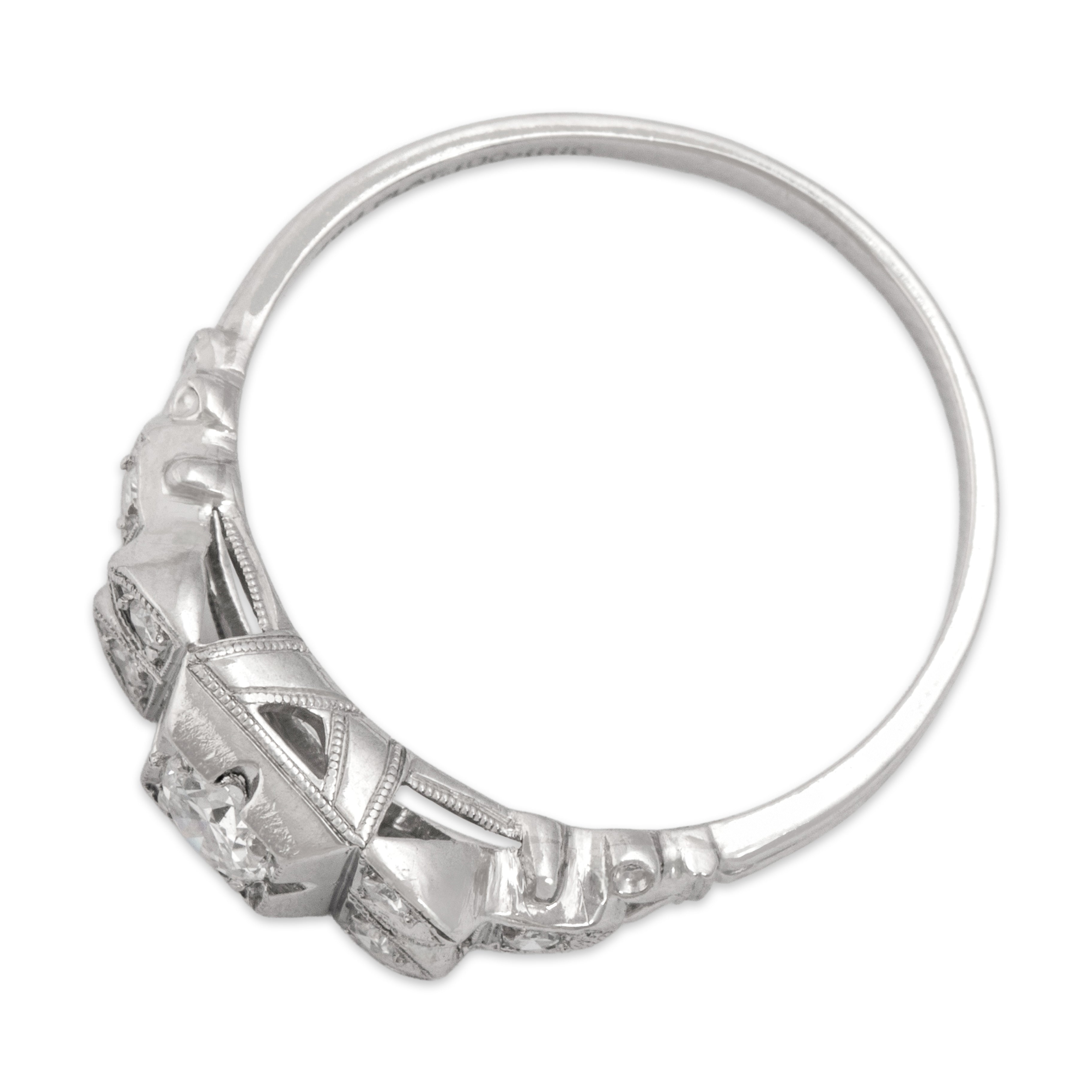 Antique Art Deco Platinum Diamond Stunning Geometric Milgrain Ring - Overall view