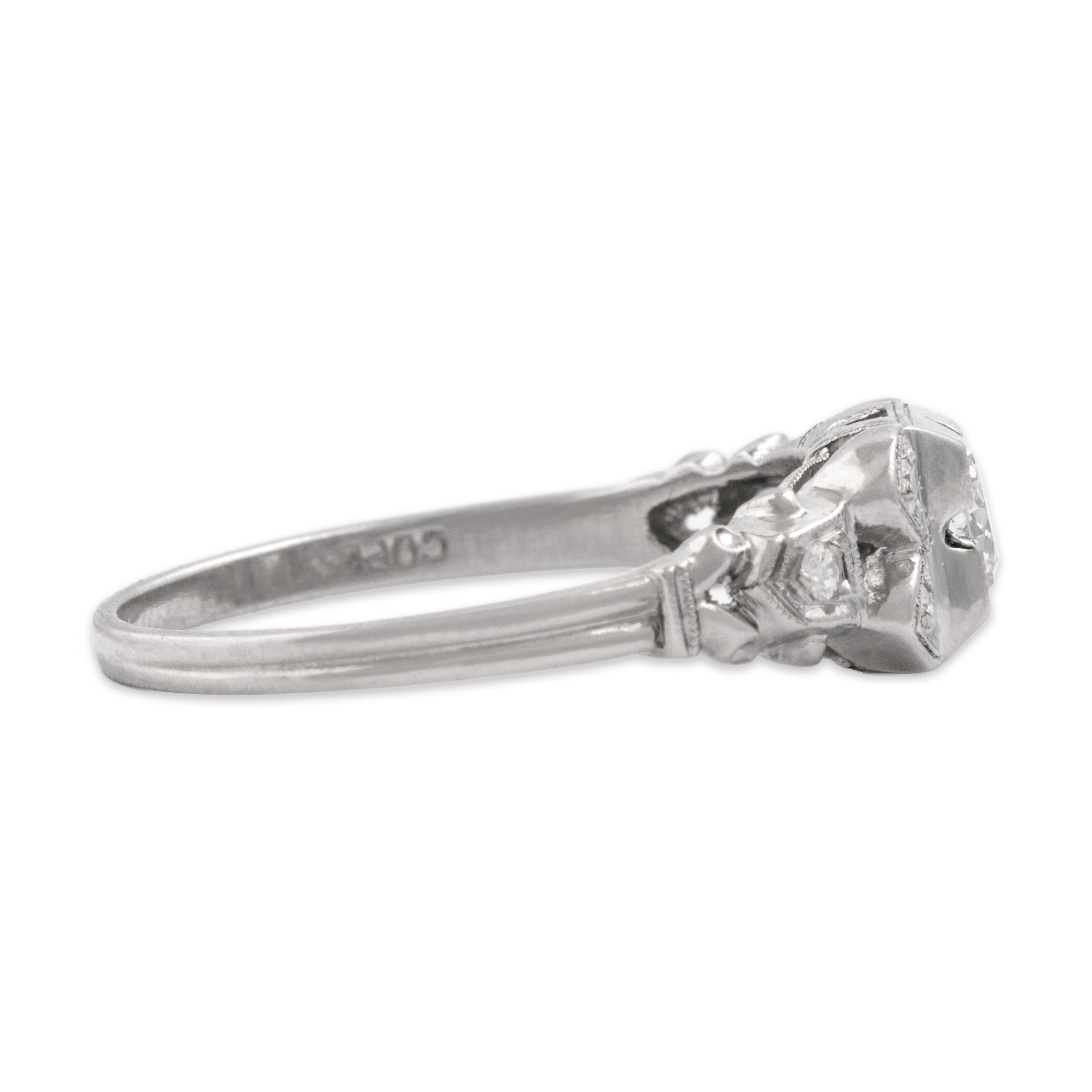Antique Art Deco Platinum Diamond Stunning Geometric Milgrain Ring - Side view