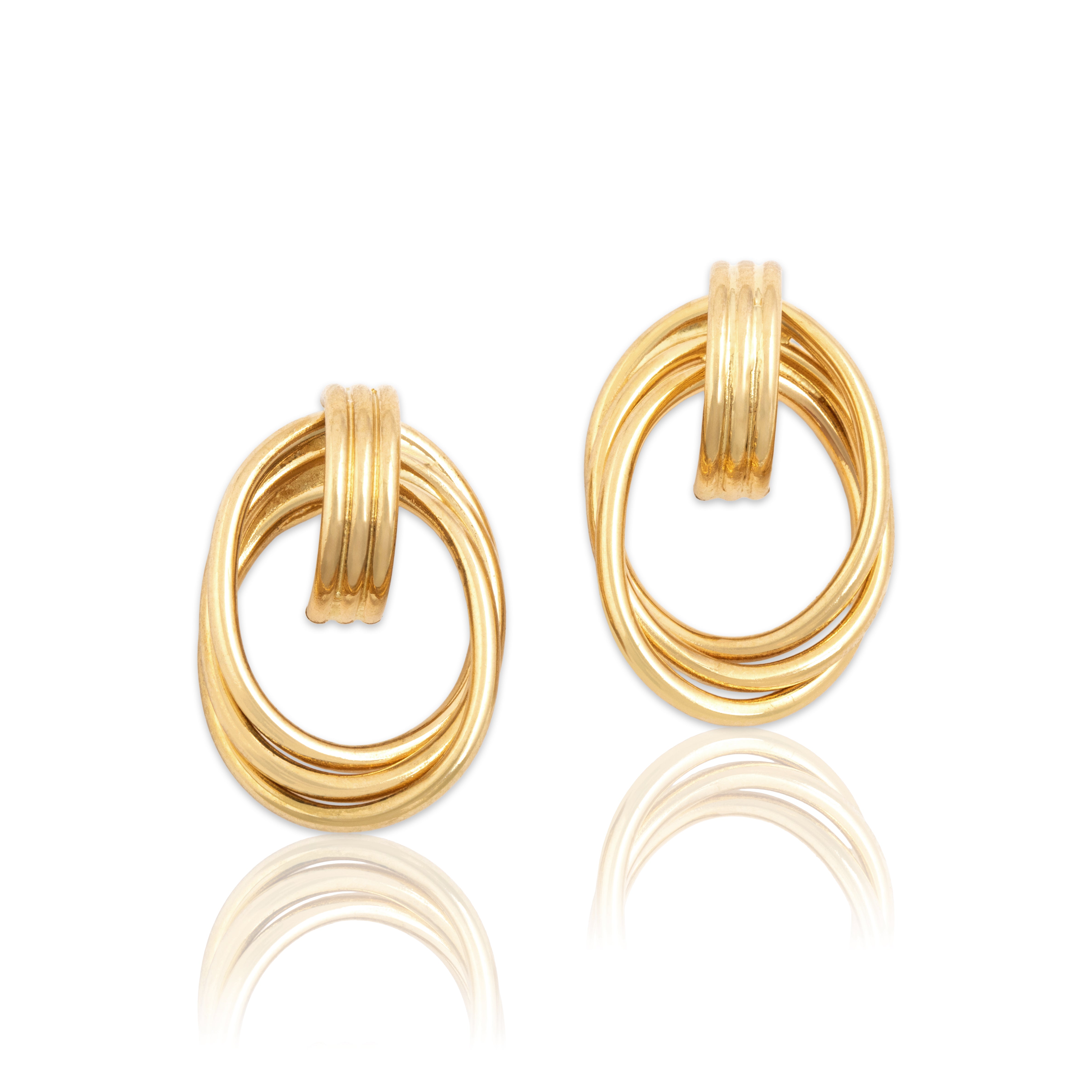 Vintage 18k Yellow Gold Fantastic Roped Door-Knocker Earrings - Close-up view