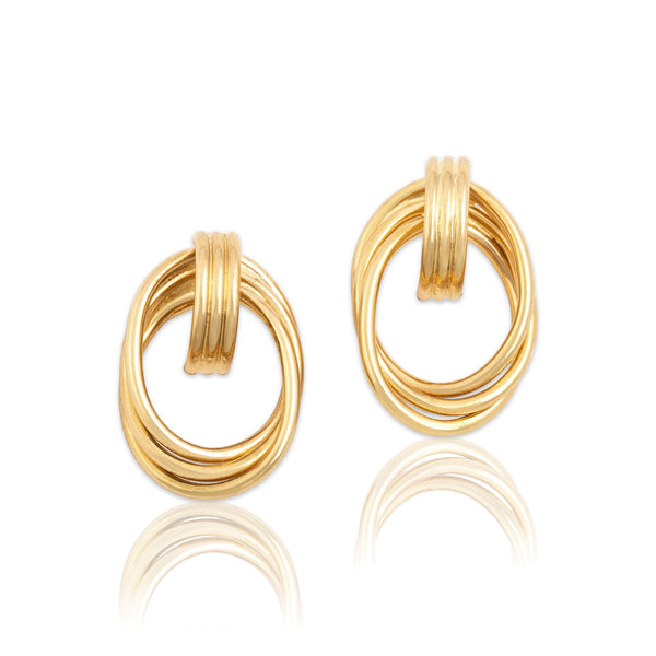 Vintage 18k Yellow Gold Elegant Looping Door-Knocker Stud Earrings