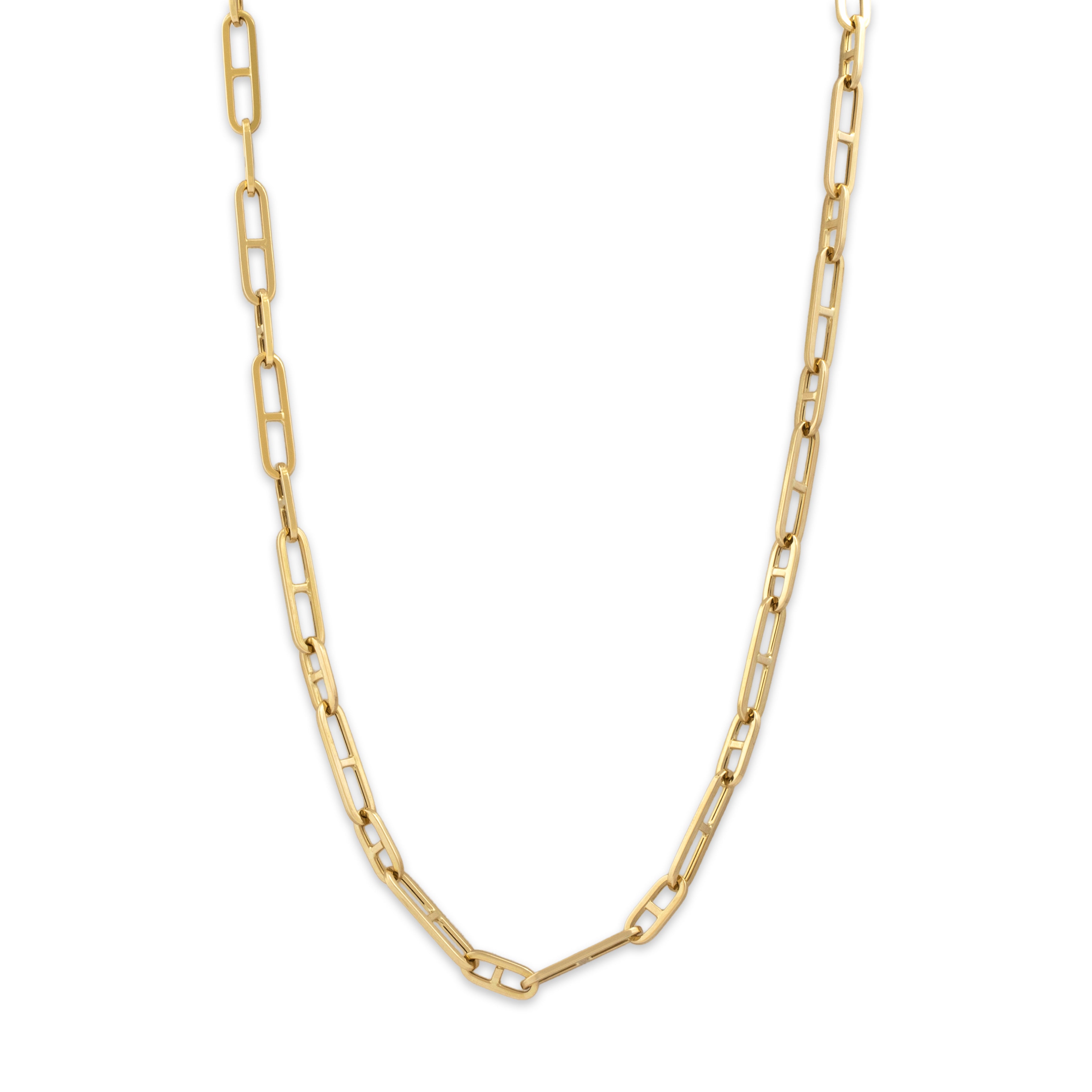 Vintage Italian 14k Yellow Gold Stylized Anchor Chain Necklace - Close-up view