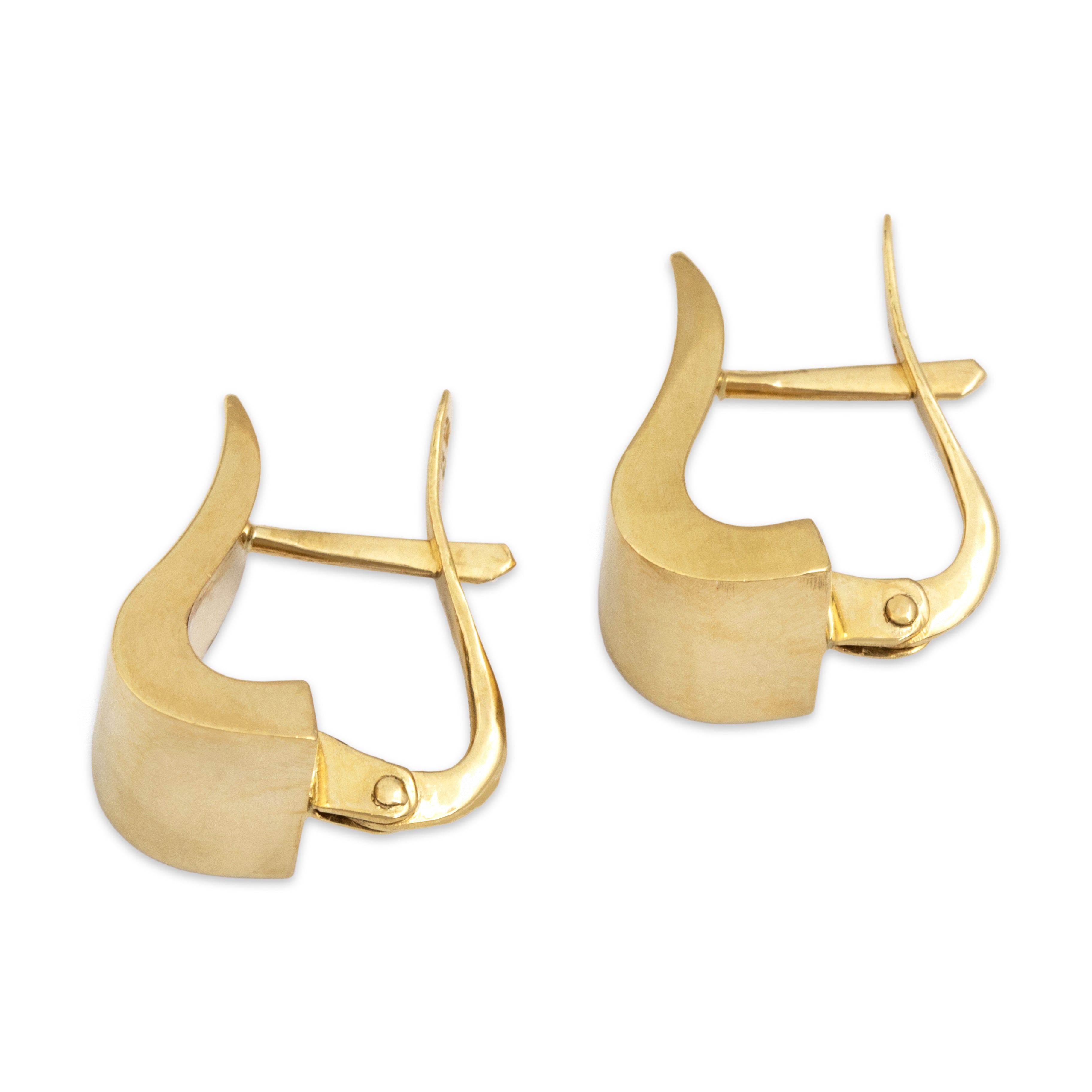 Vintage 18k Yellow Gold Sculptural Huggie Hoop Earrings - Side view