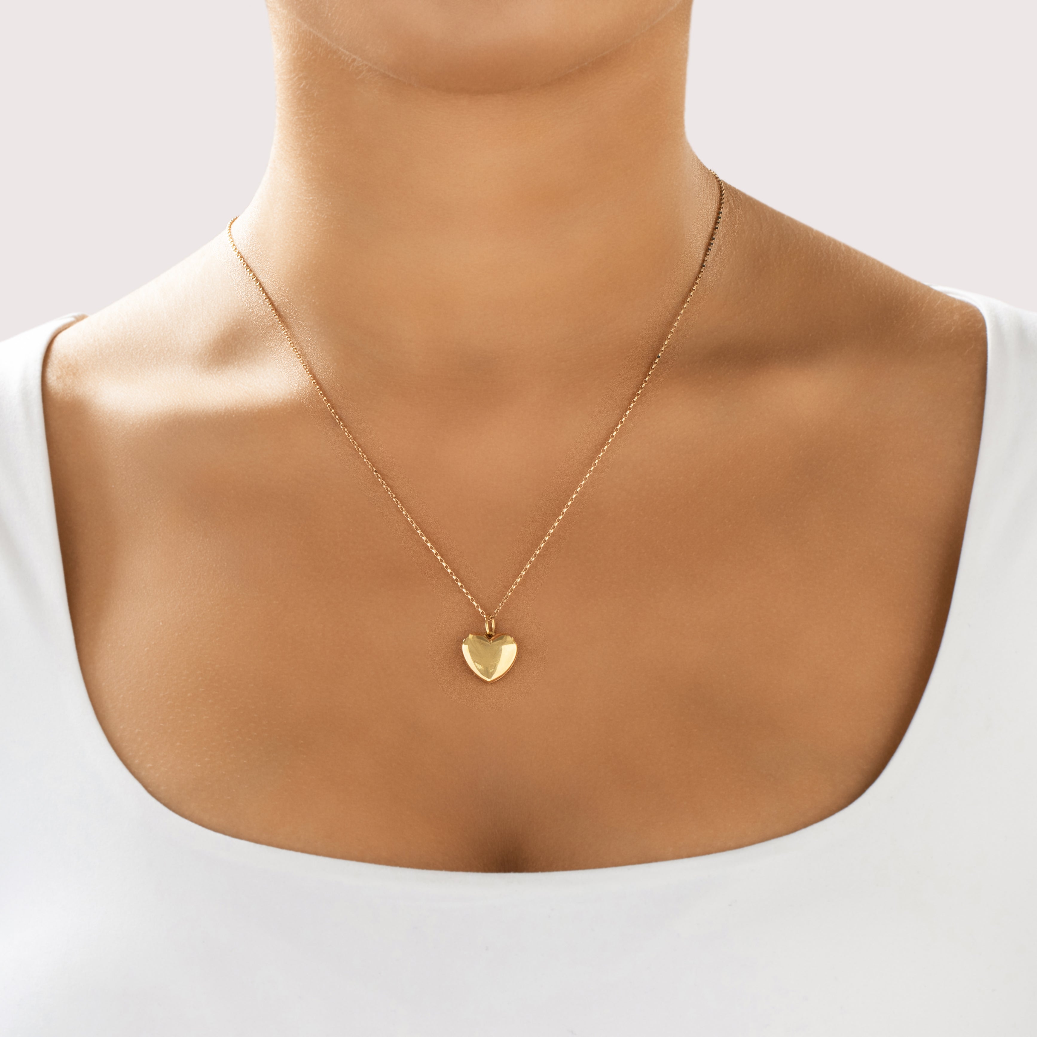 Vintage Tiffany & Co. Italian 18k Yellow Gold Sentimental Heart Locket Pendant - On model view